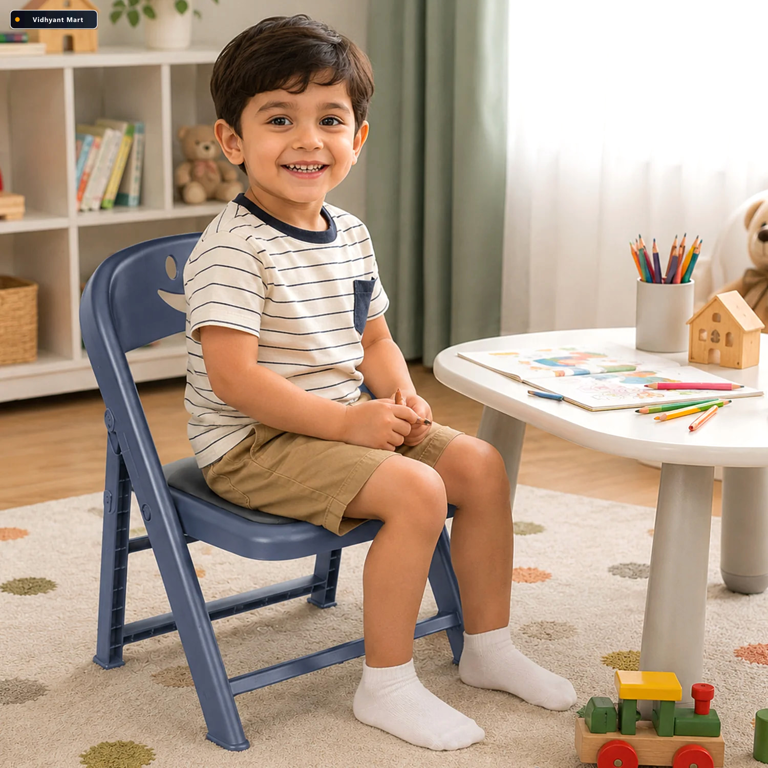 Vidhyant Mart Portable Plastic Foldable Kids Chair With Cushion 2