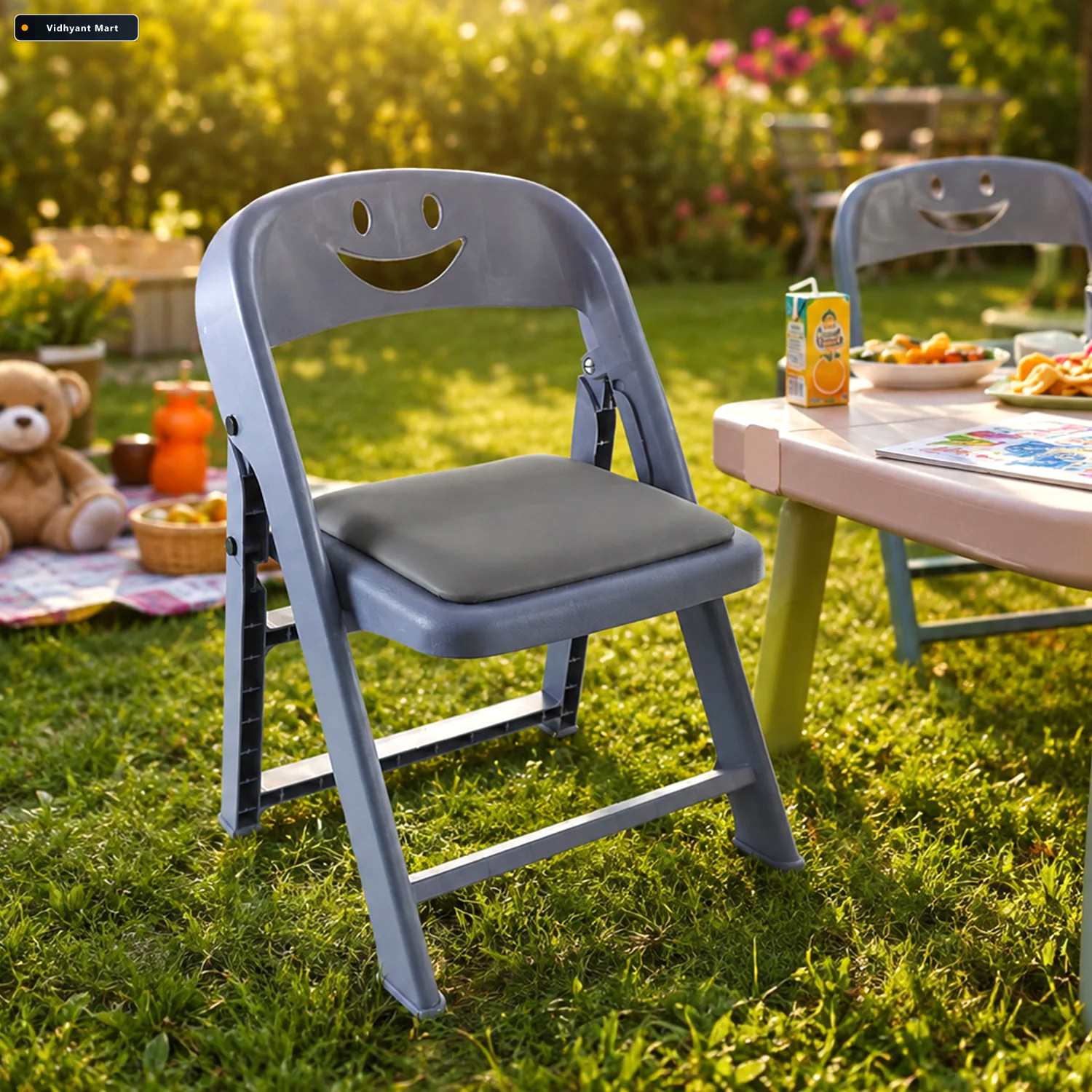 Vidhyant Mart Portable Plastic Foldable Kids Chair With Cushion 3