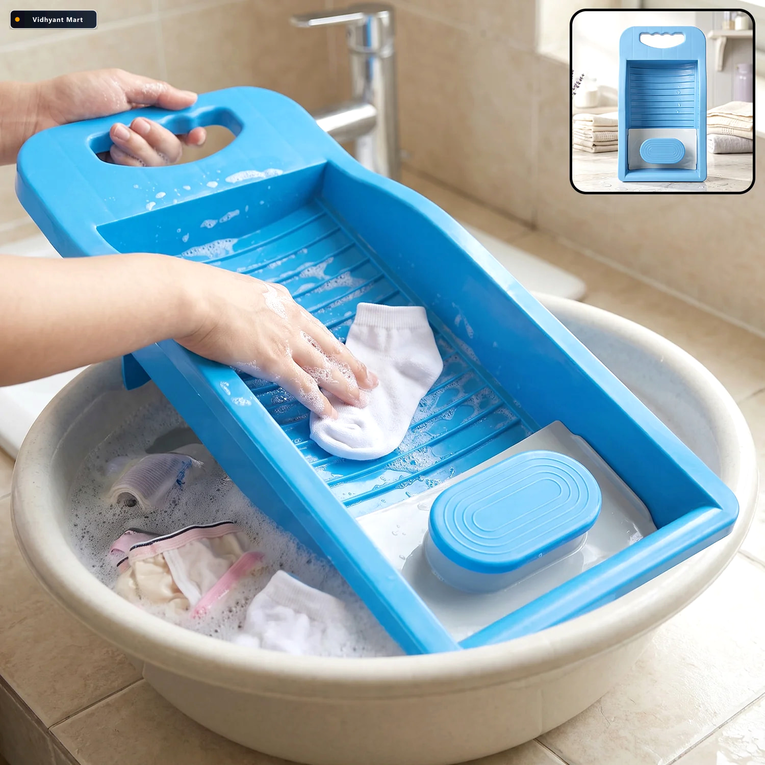 Vidhyant Mart Portable Plastic Mini Washing Board With Soap Hold 1