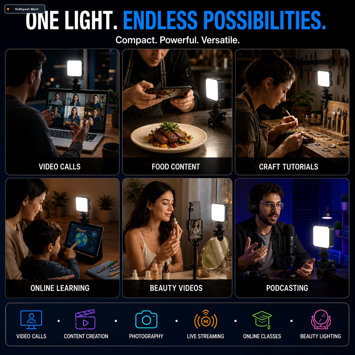 Vidhyant Mart Portable Rechargeable Rgb Camera Led Light With Cl 2