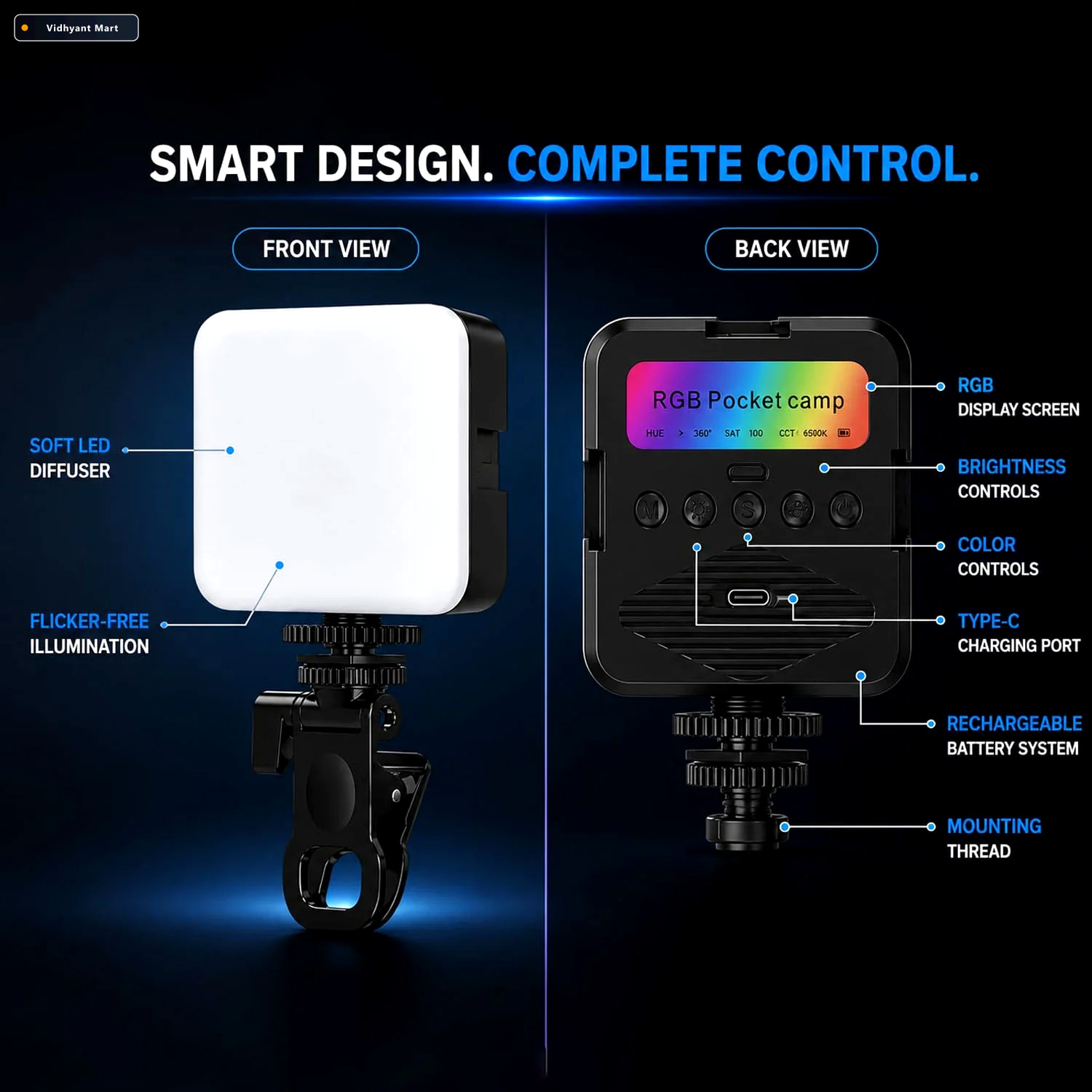 Vidhyant Mart Portable Rechargeable Rgb Camera Led Light With Cl 3
