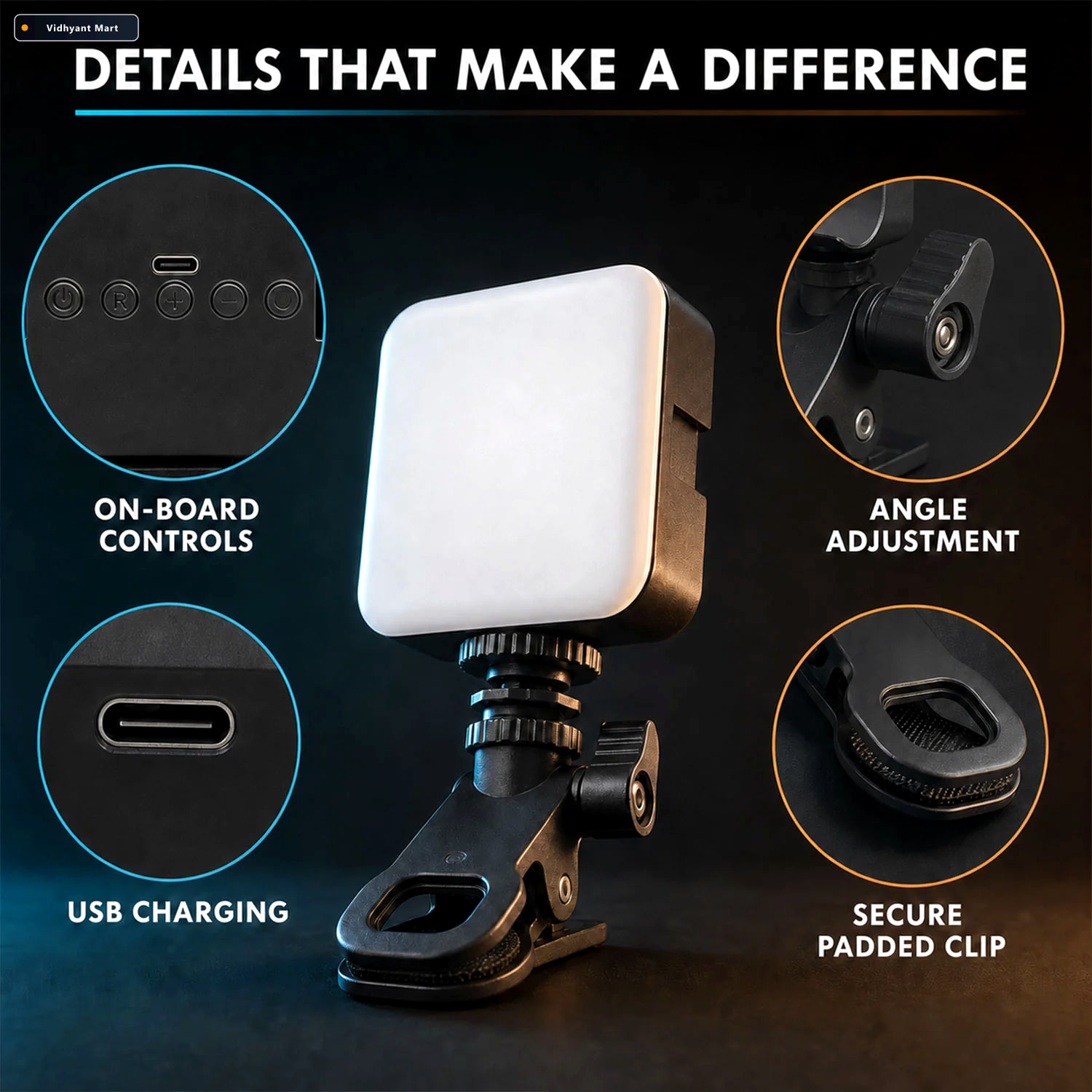 Vidhyant Mart Portable Rechargeable Rgb Camera Led Light With Cl 4