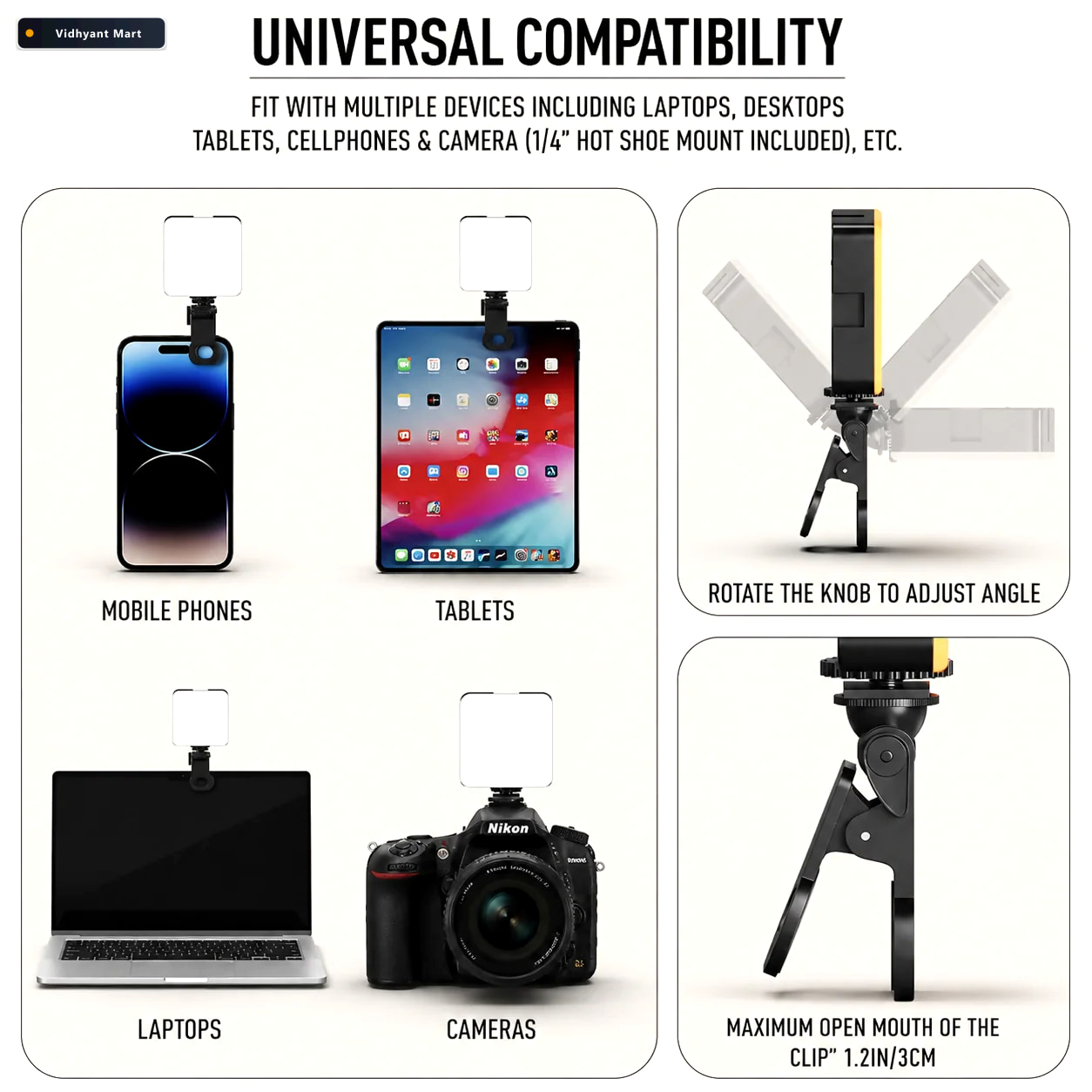 Vidhyant Mart Portable Rechargeable Rgb Led Video Light With Dis 4