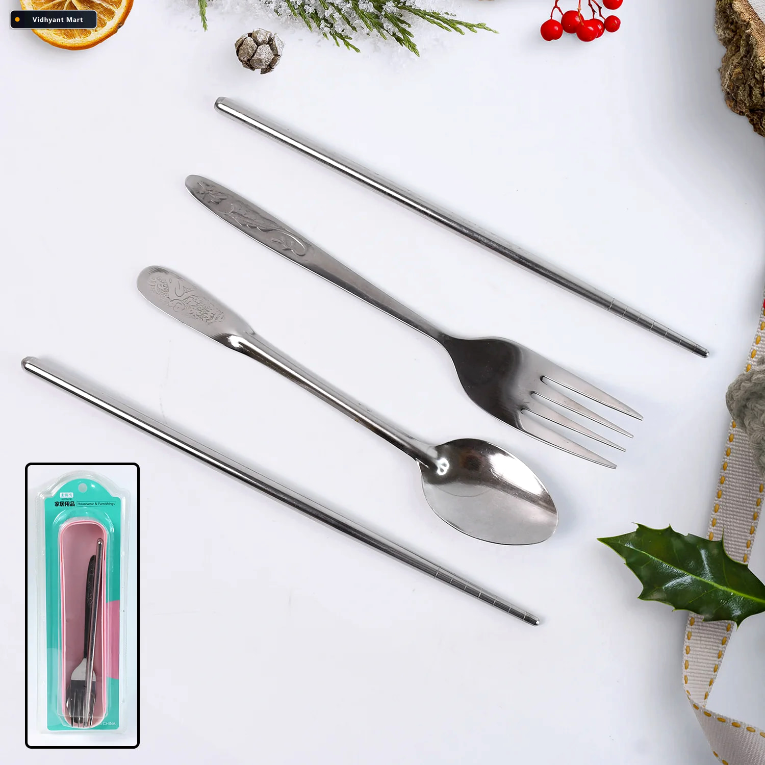 Vidhyant Mart Portable Stainless Steel Cutlery Set Durable 4 Pc 1