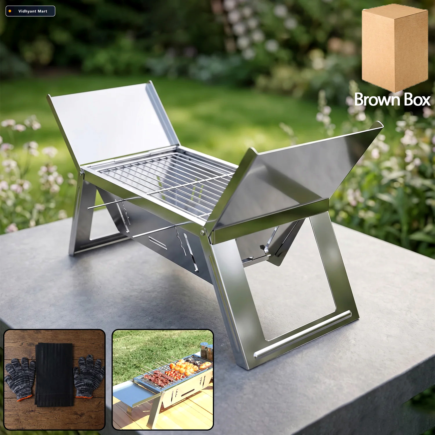 Vidhyant Mart Portable Stainless Steel Grill Compact Outdoor Bbq 1