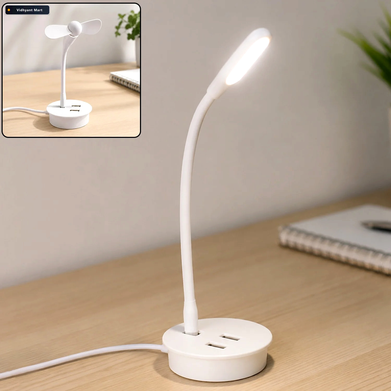 Vidhyant Mart Portable Usb Fan Light 3 Port Hub Combo For Laptop 1