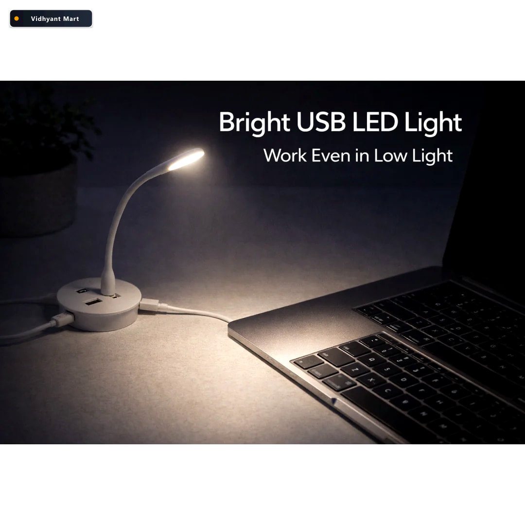 Vidhyant Mart Portable Usb Fan Light 3 Port Hub Combo For Laptop 5
