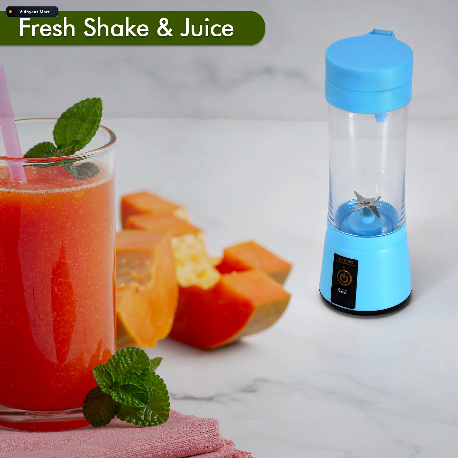 Vidhyant Mart Portable Usb Rechargeable 6 Blade Juicer Blender F 4