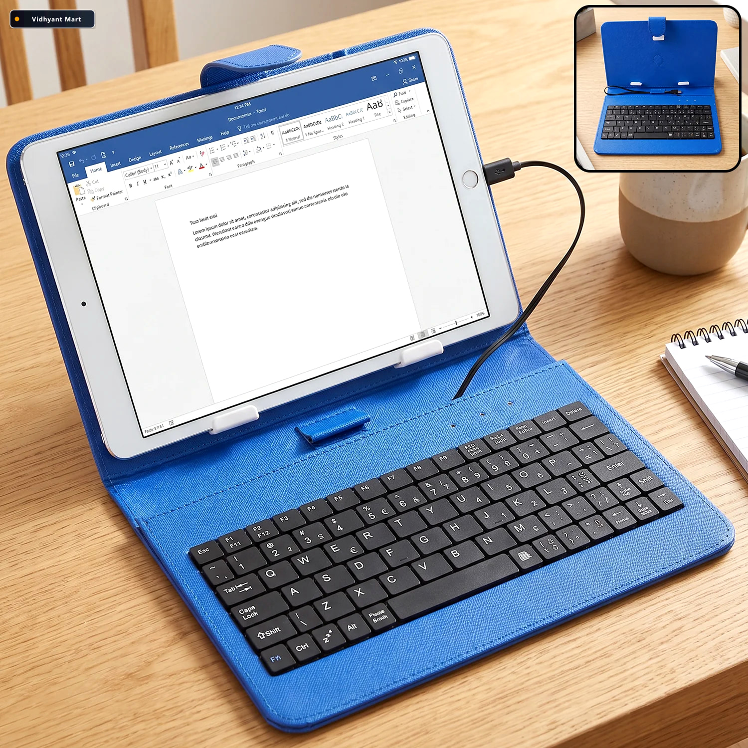 Vidhyant Mart Portable Wired Tablet Keyboard With Pu Leather Fli 1
