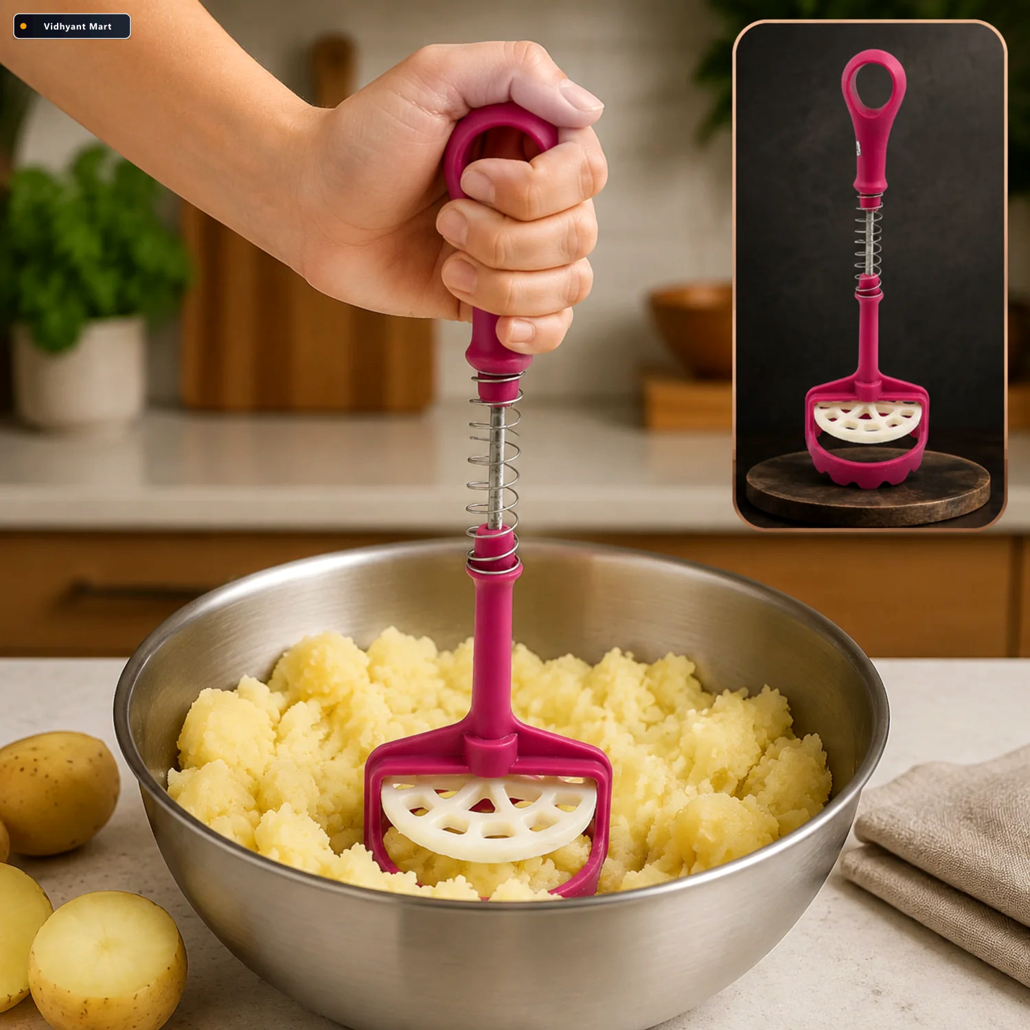 Vidhyant Mart Potato Masher Ergonomic Durable Stainless Steel Ki 1