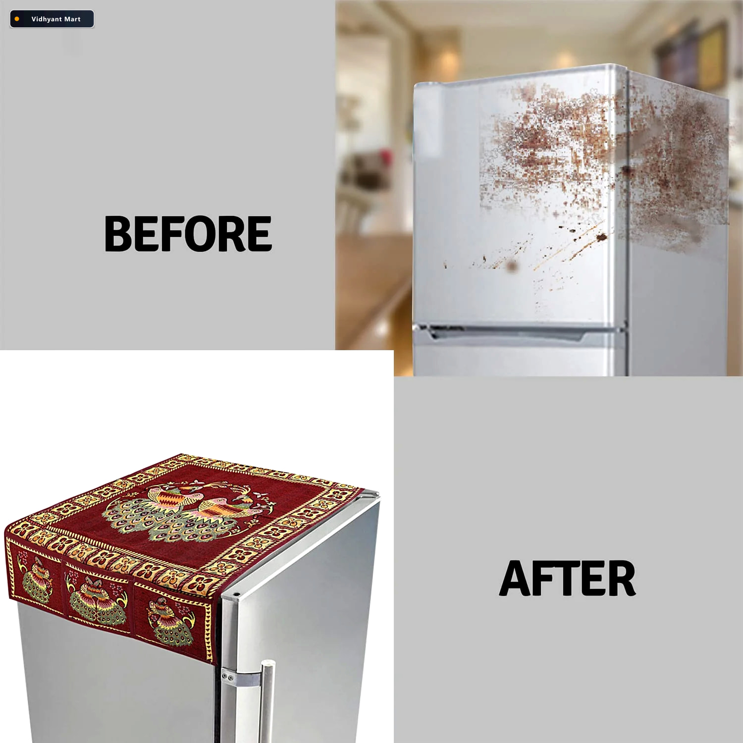 Vidhyant Mart Premium Cotton Fridge Top Cover Peacock Design Wit 3