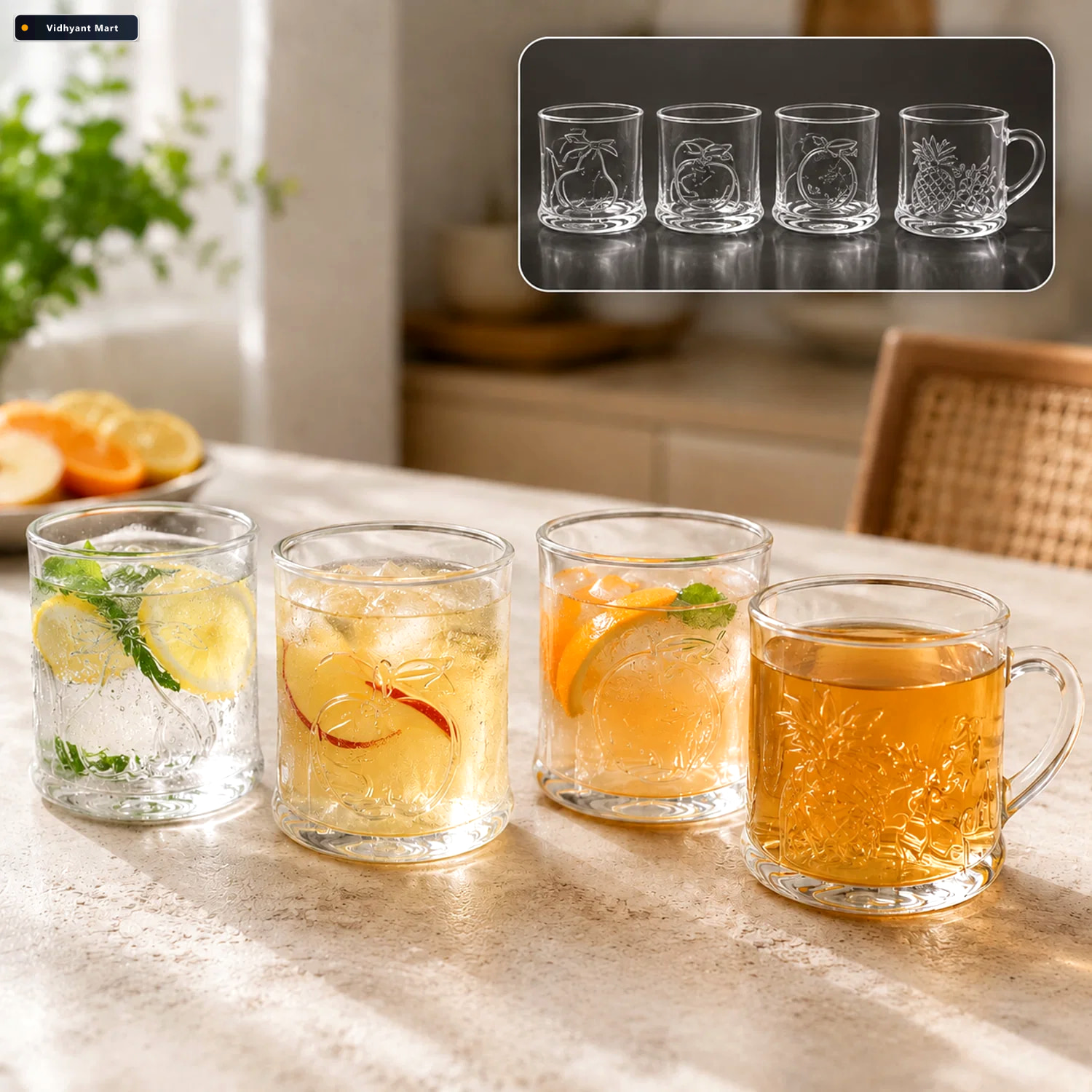 Vidhyant Mart Premium Glass Drinkware Cup Mugs Set 4 Pc Set 1