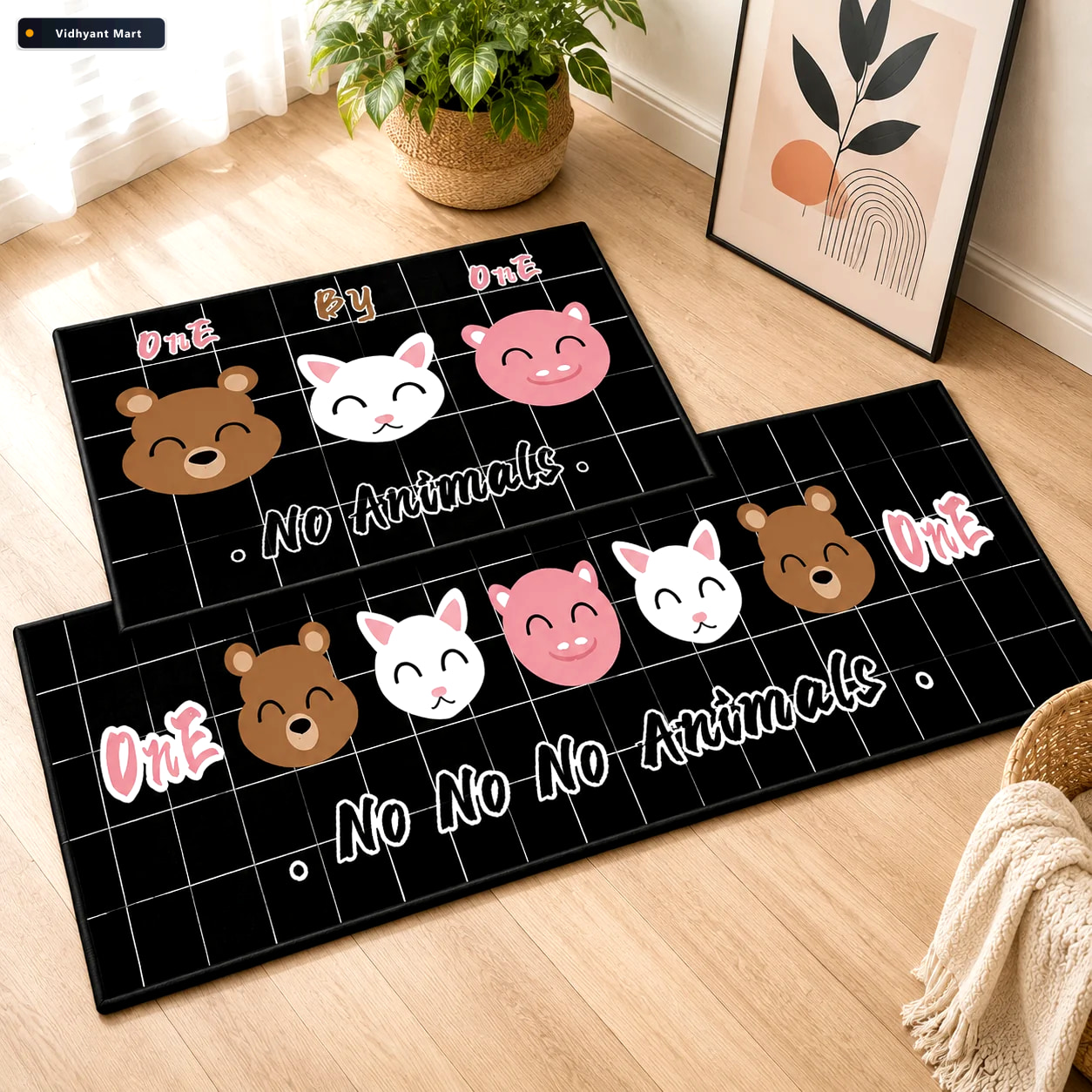 Vidhyant Mart Printed Anti Slip Floor Mat Set Safe Decorative Fo 1