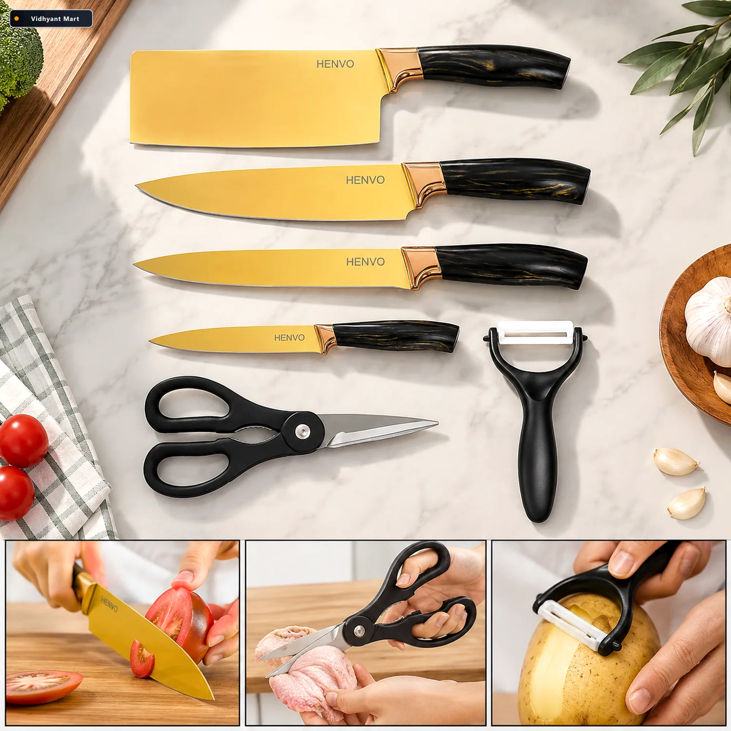 Vidhyant Mart Professional Kitchen Knife Set 6 Piece Stainless S 1