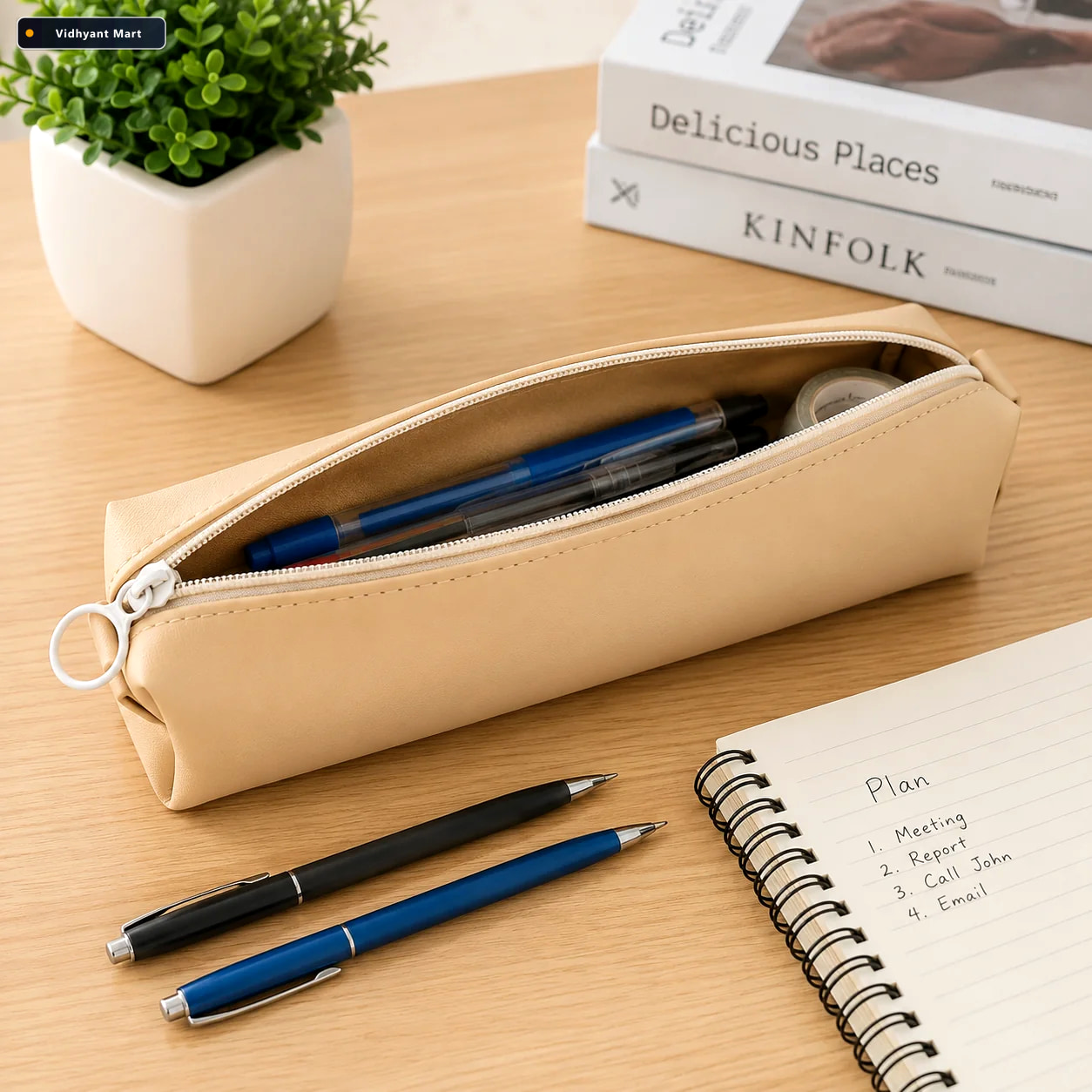 Vidhyant Mart Pu Leather Pencil Pouch Slim Soft Zippered Station 1