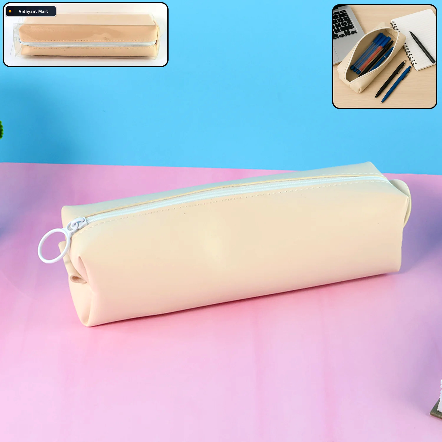 Vidhyant Mart Pu Leather Pencil Pouch Slim Soft Zippered Station 2