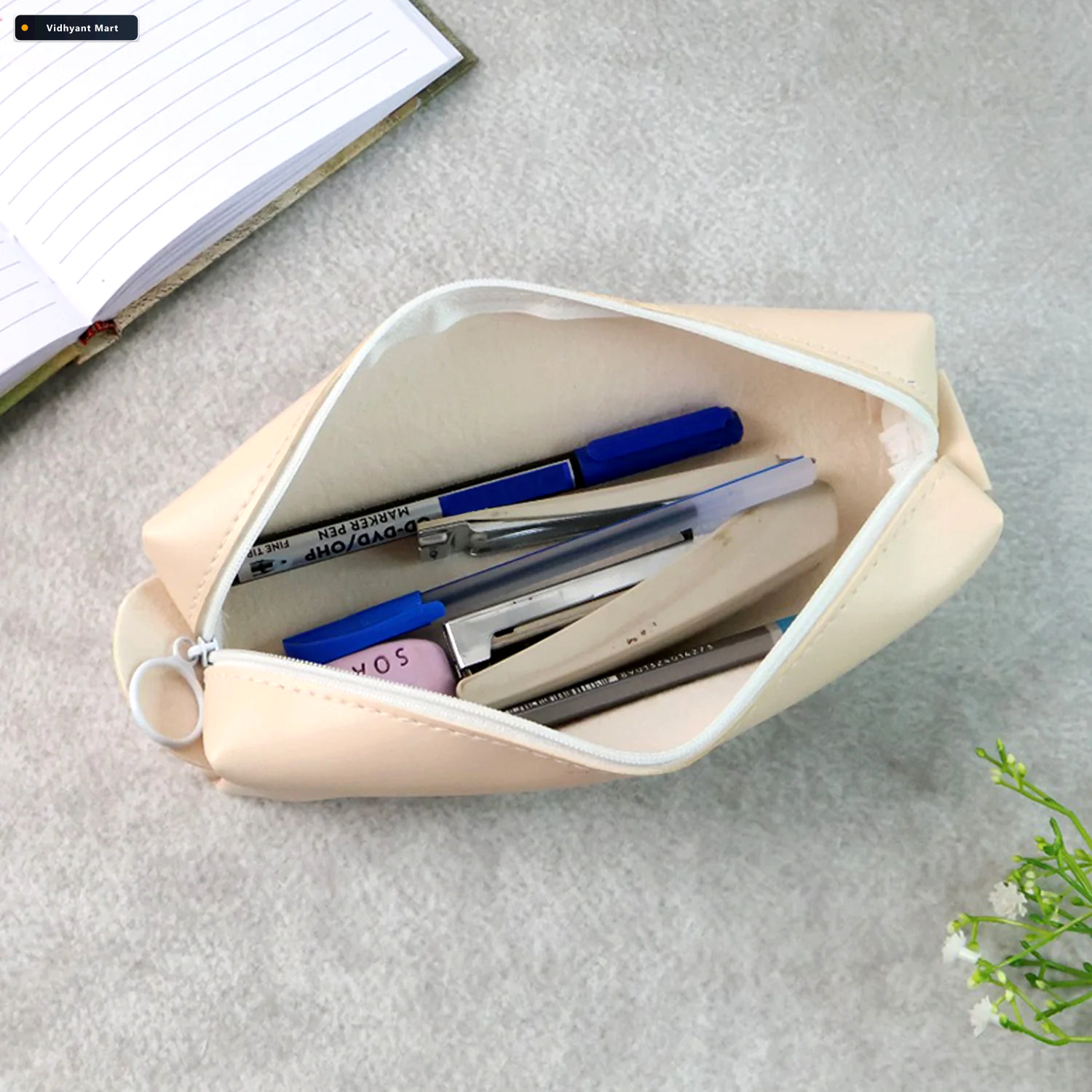 Vidhyant Mart Pu Leather Pencil Pouch Slim Soft Zippered Station 4