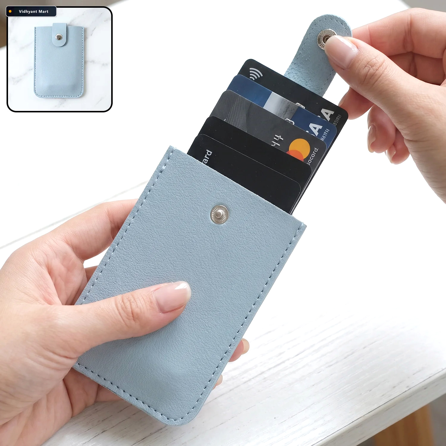Vidhyant Mart Pu Leather Snap Button Pull Out Card Holder Wallet 1