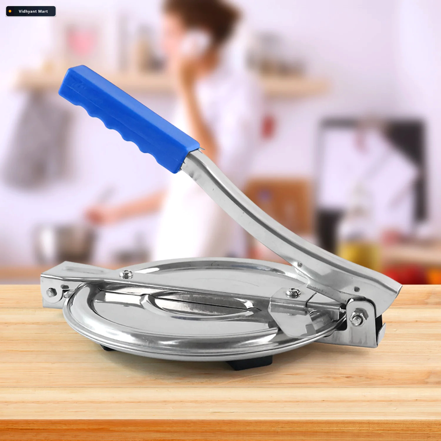 Vidhyant Mart Puri Press Maker Stainless Steel With Non Slip Han 1