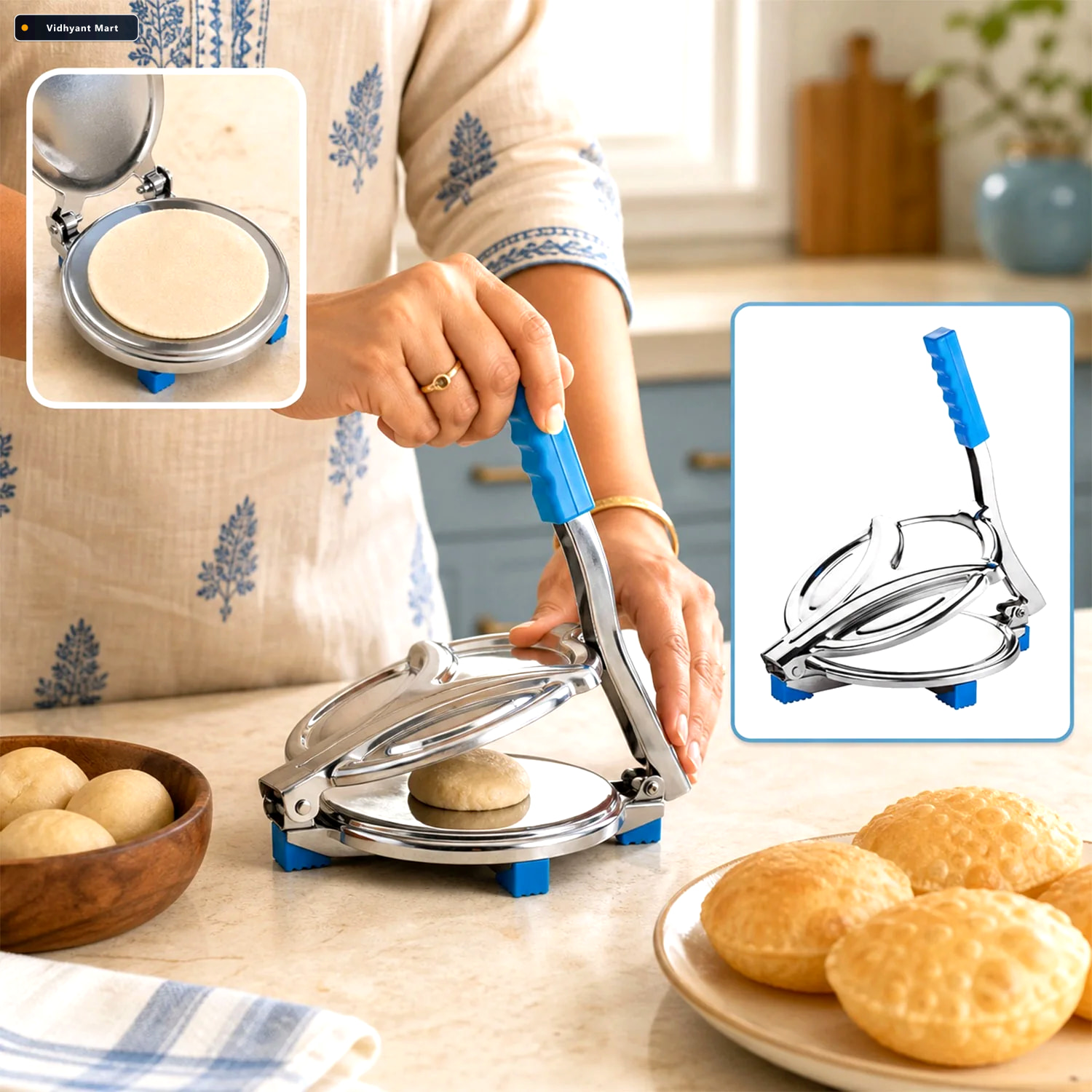 Vidhyant Mart Puri Press Stainless Steel Chapati Papad Maker Ind 1