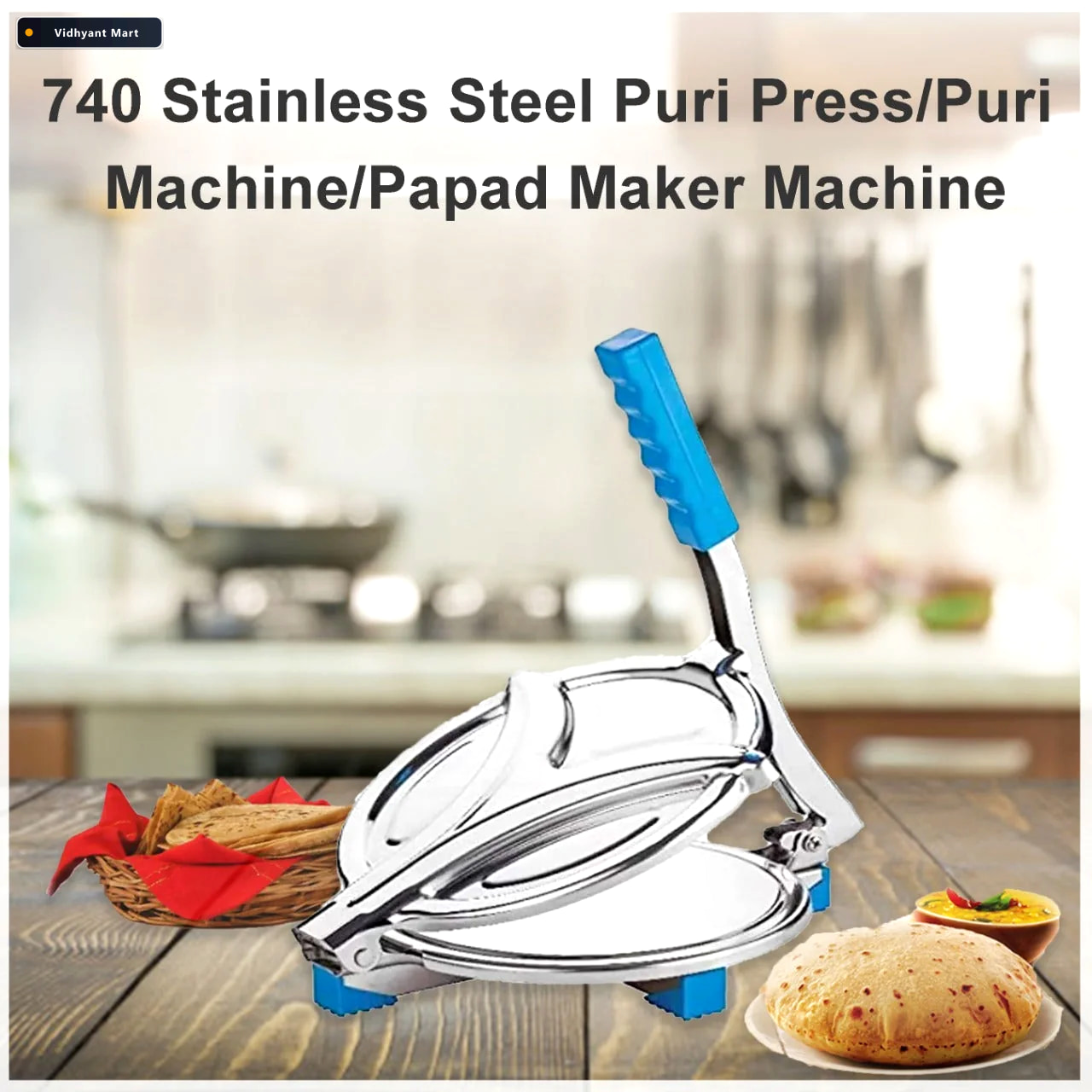 Vidhyant Mart Puri Press Stainless Steel Chapati Papad Maker Ind 3
