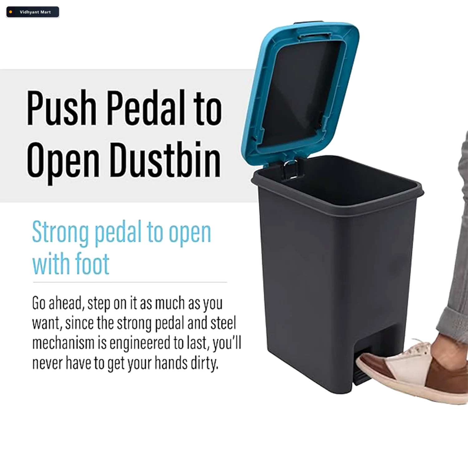 Vidhyant Mart Push N Pedal Dust Bin Hands Free 65 Liter Space Sa 3