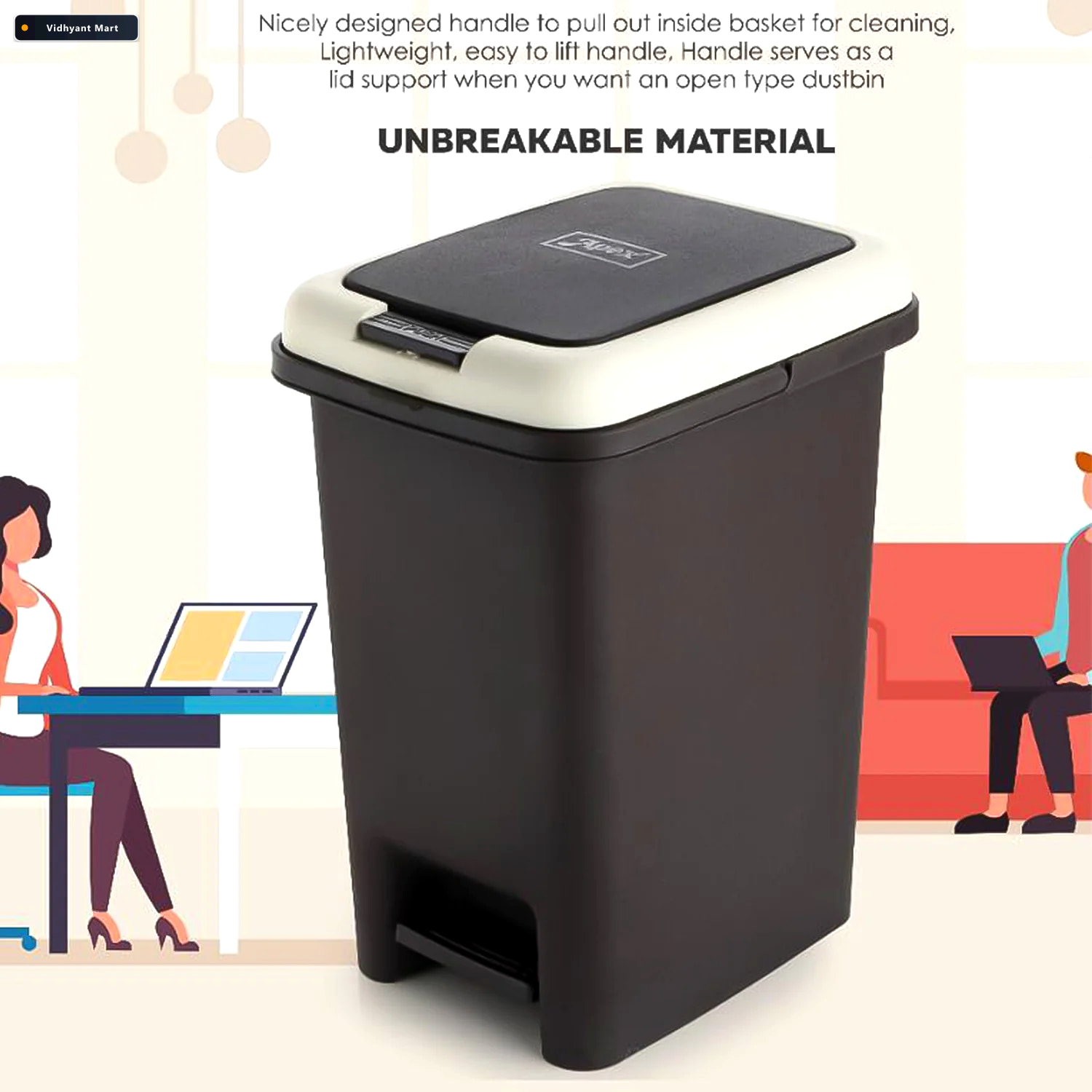 Vidhyant Mart Push N Pedal Plastic Dustbin 10l Capacity Hands Fr 2
