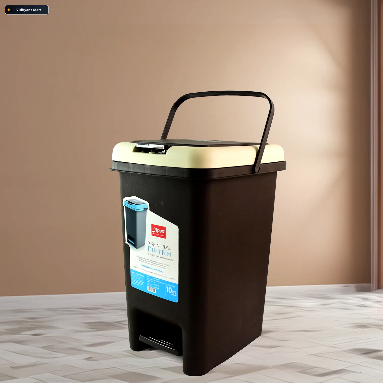 Vidhyant Mart Push N Pedal Plastic Dustbin 10l Capacity Hands Fr 3