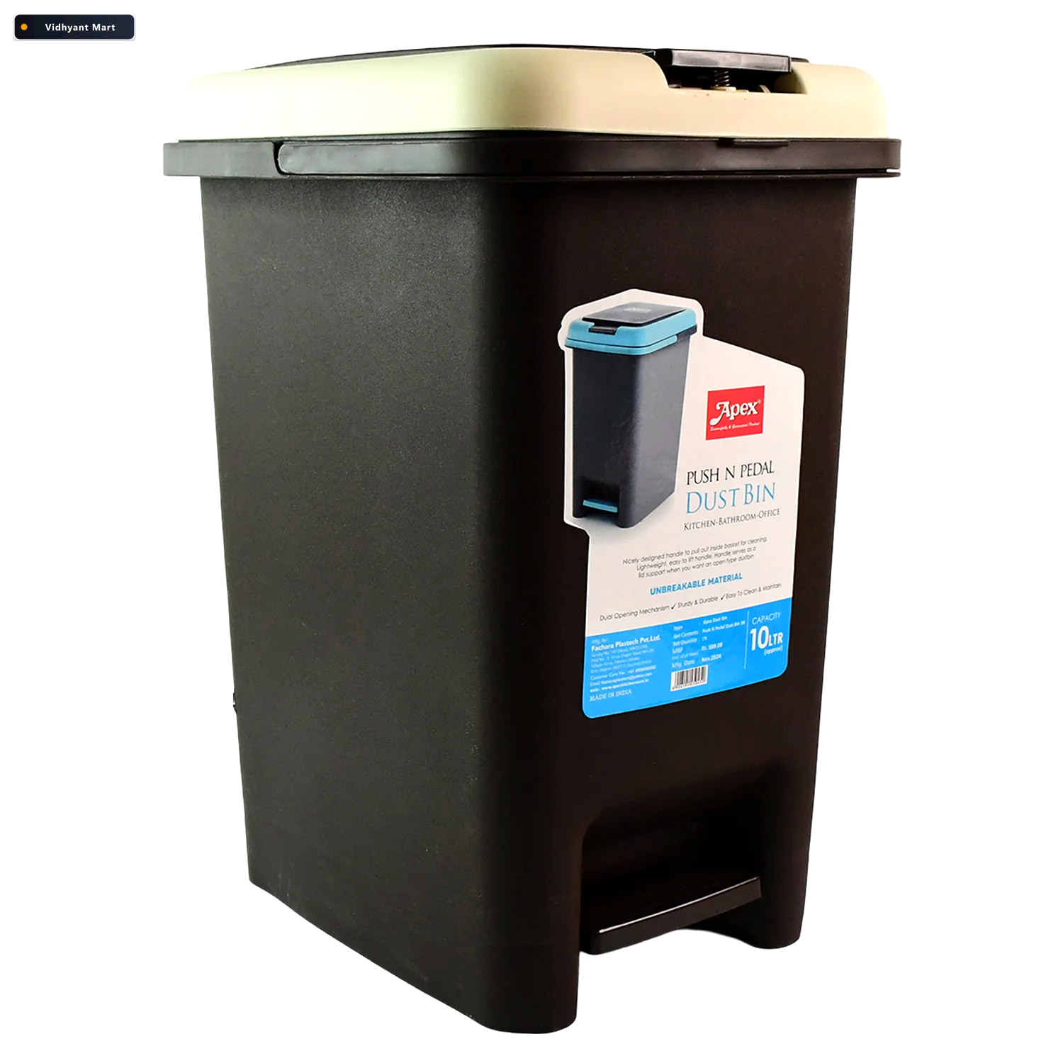 Vidhyant Mart Push N Pedal Plastic Dustbin 10l Capacity Hands Fr 4