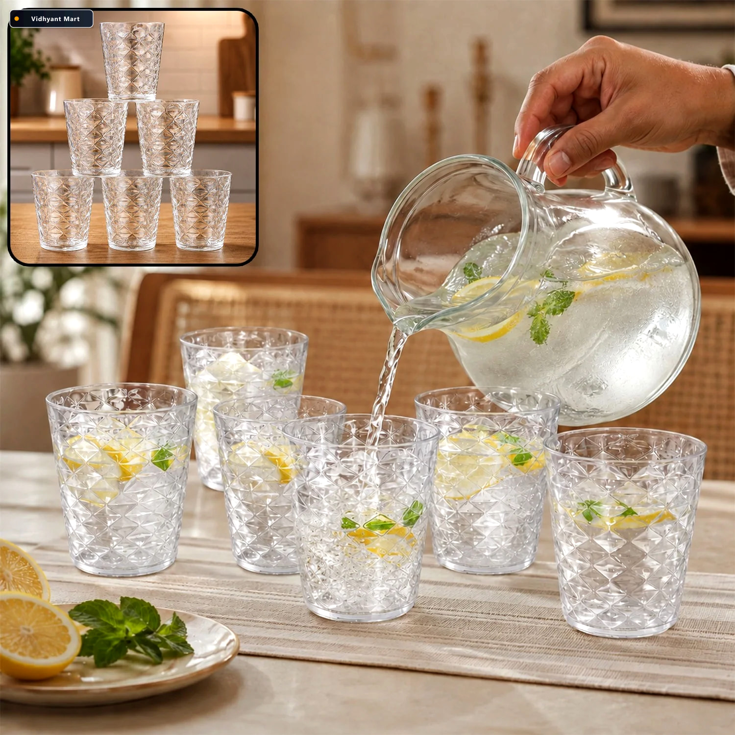 Vidhyant Mart Pyramid Glass 300 Ml Unbreakable Plastic Tumbler 1