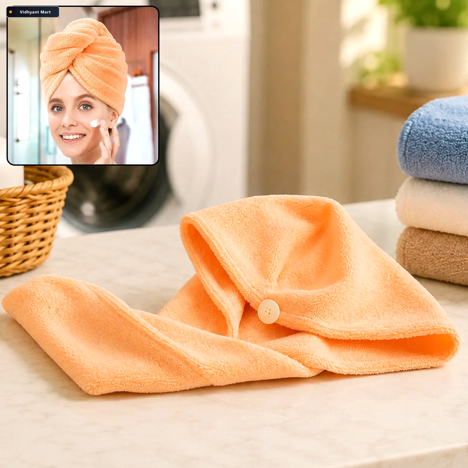 Vidhyant Mart Quick Dry Microfiber Hair Wrap Turban With Button 1