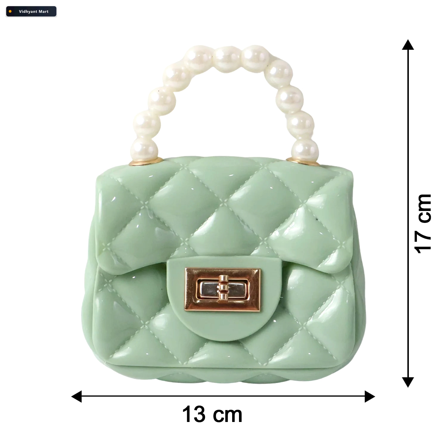 Vidhyant Mart Quilted Mini Handbag Elegant Pearl Handle Chain St 2