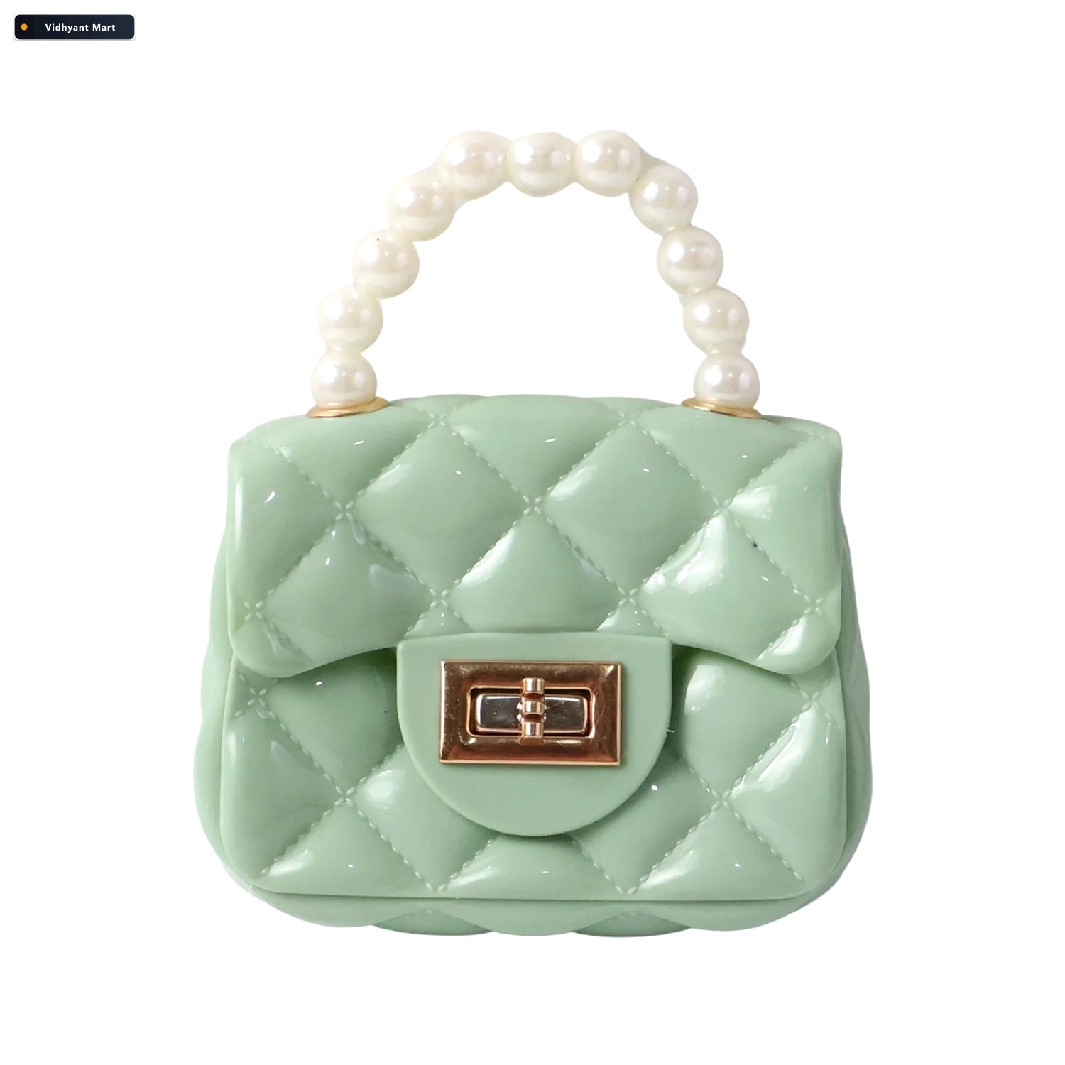 Vidhyant Mart Quilted Mini Handbag Elegant Pearl Handle Chain St 4