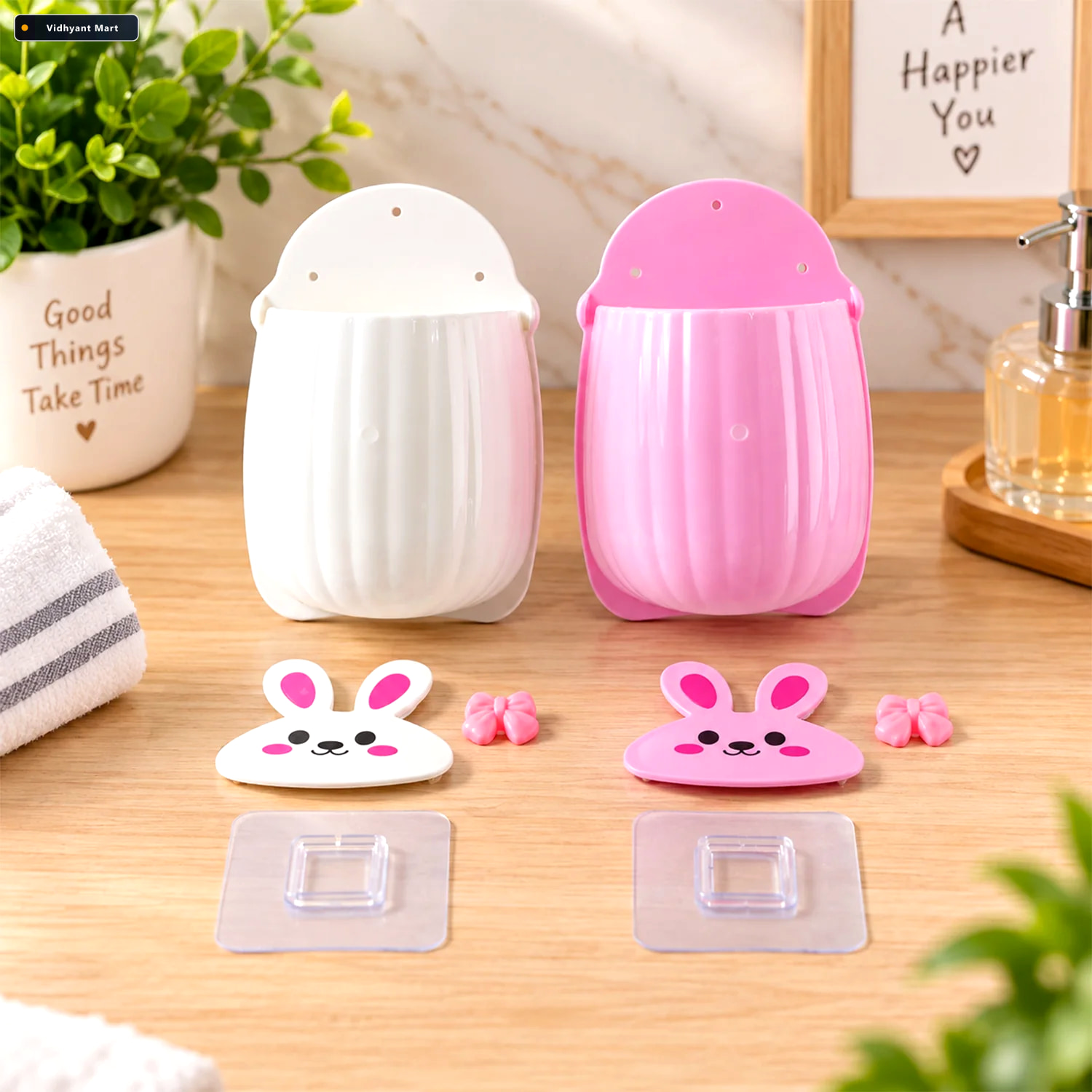 Vidhyant Mart Rabbit Design Wall Mounted Toothbrush Holder Set F 2