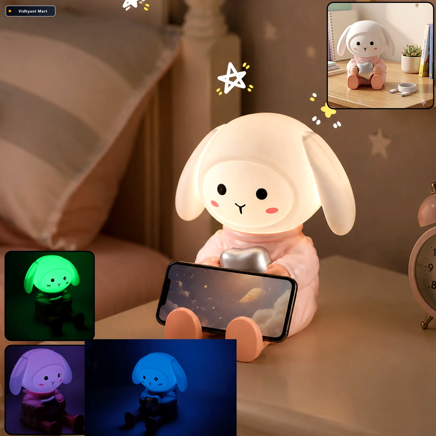 Vidhyant Mart Rabbit Led Night Light With Mobile Phone Stand For 1