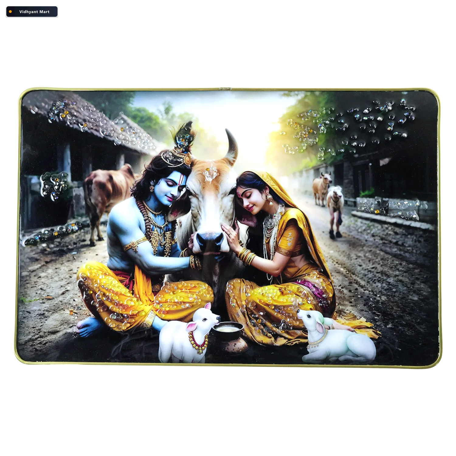 Vidhyant Mart Radha Krishna Village Scene Wall Frame Peaceful El 3