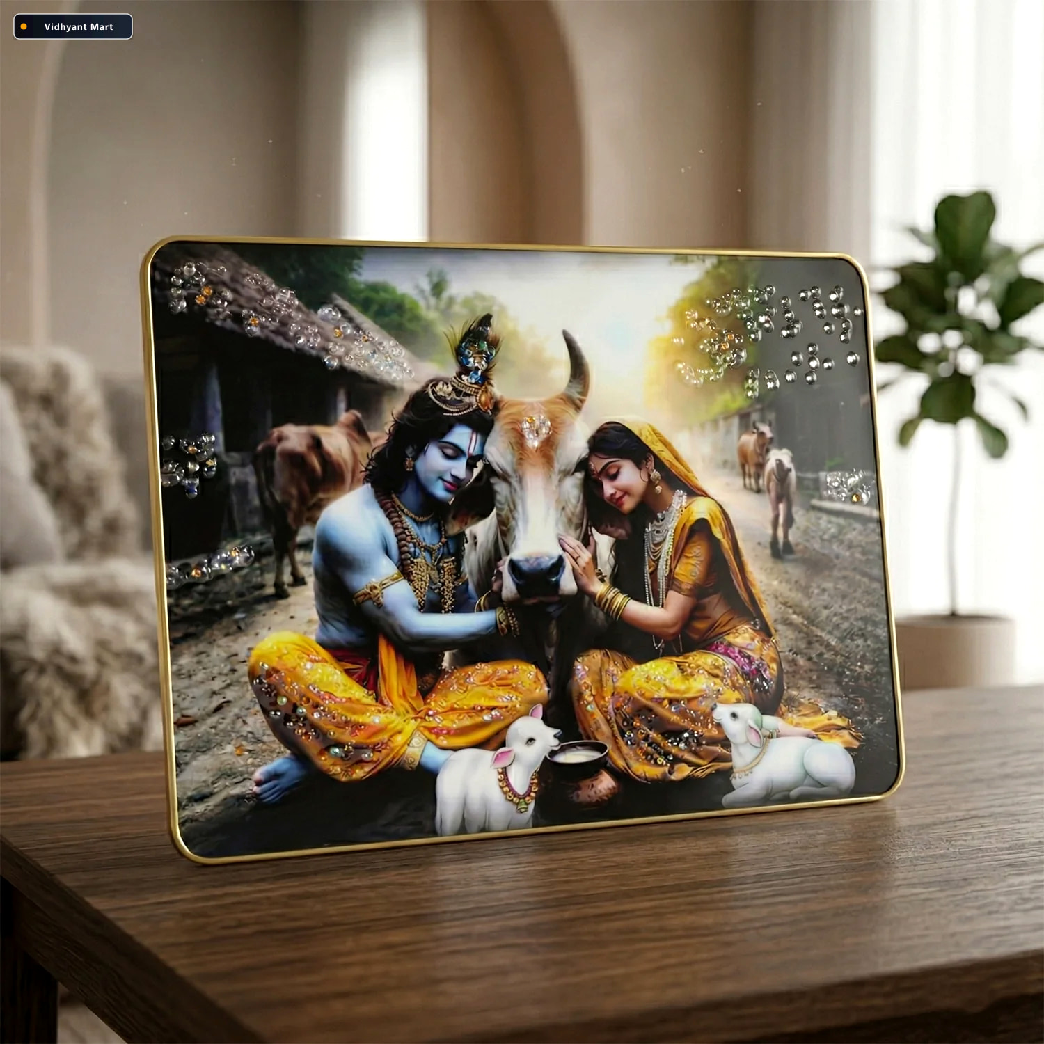 Vidhyant Mart Radha Krishna Village Scene Wall Frame Peaceful El 4
