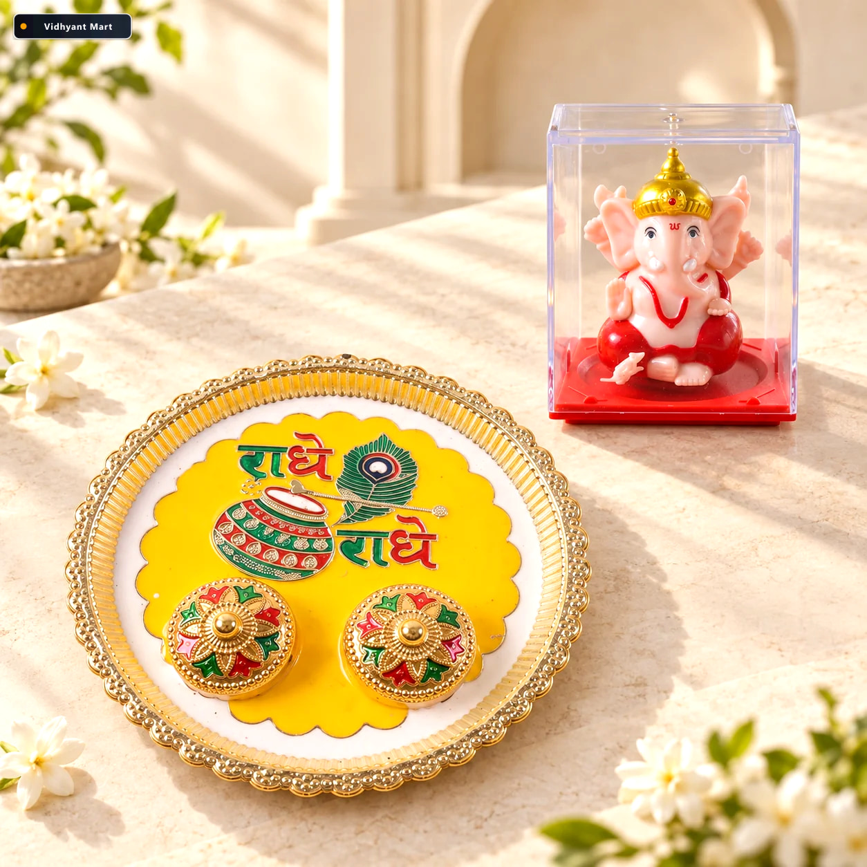 Vidhyant Mart Radhe Decorative Pooja Thali With Ganesha Idol Gif 1