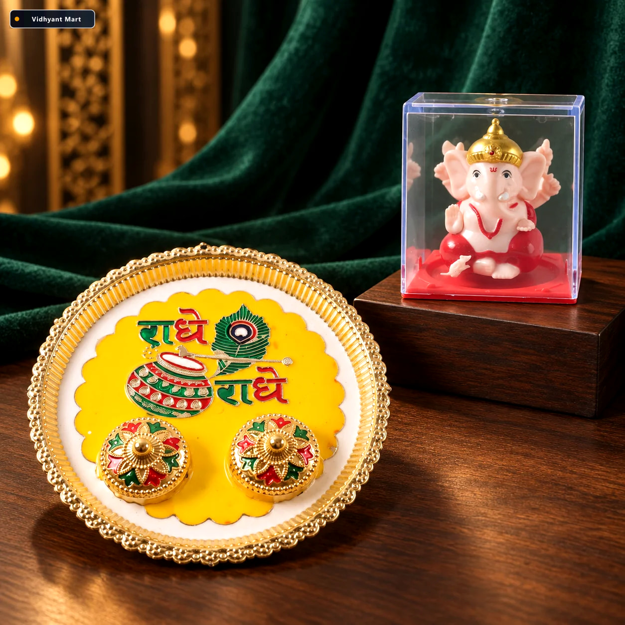 Vidhyant Mart Radhe Decorative Pooja Thali With Ganesha Idol Gif 3