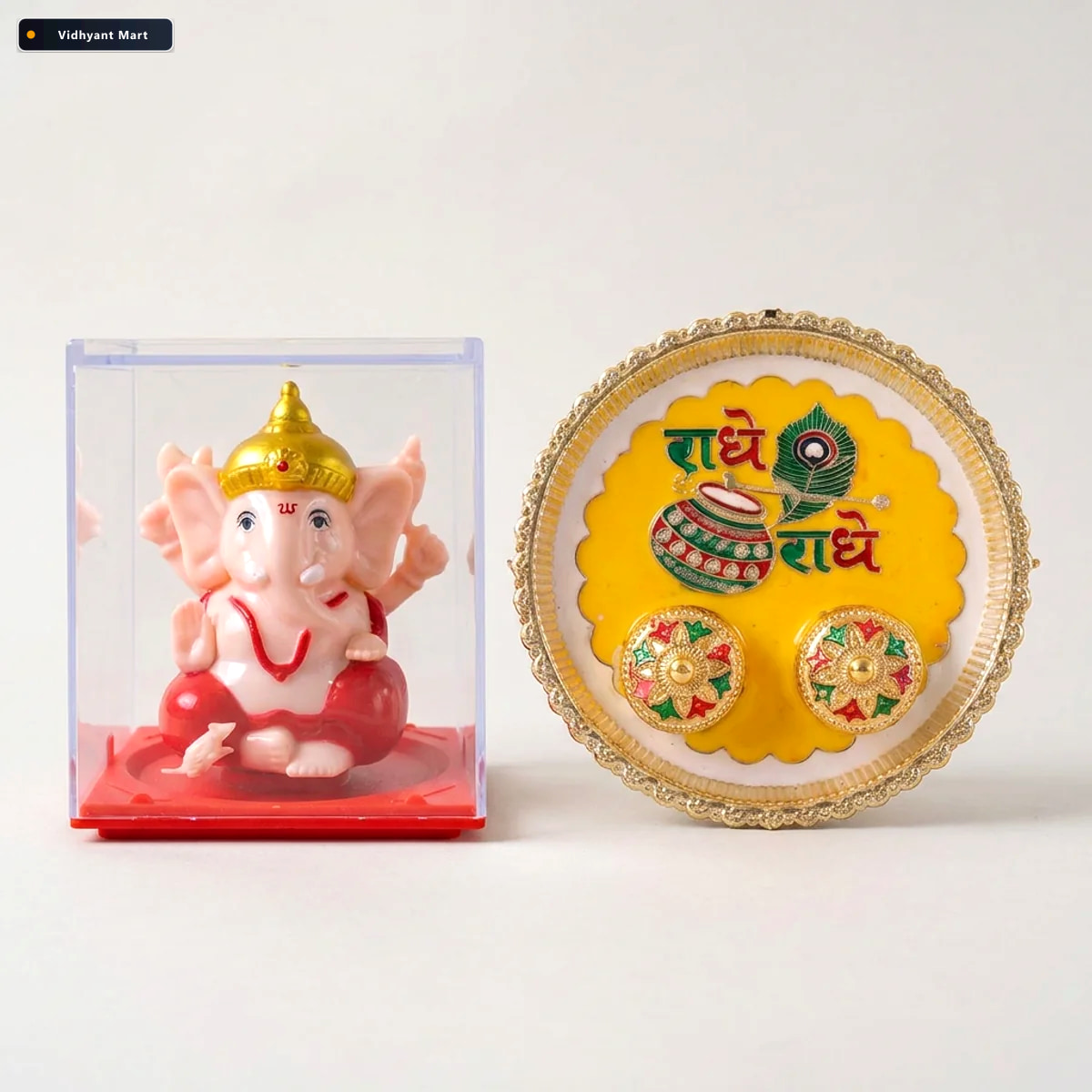 Vidhyant Mart Radhe Decorative Pooja Thali With Ganesha Idol Gif 4