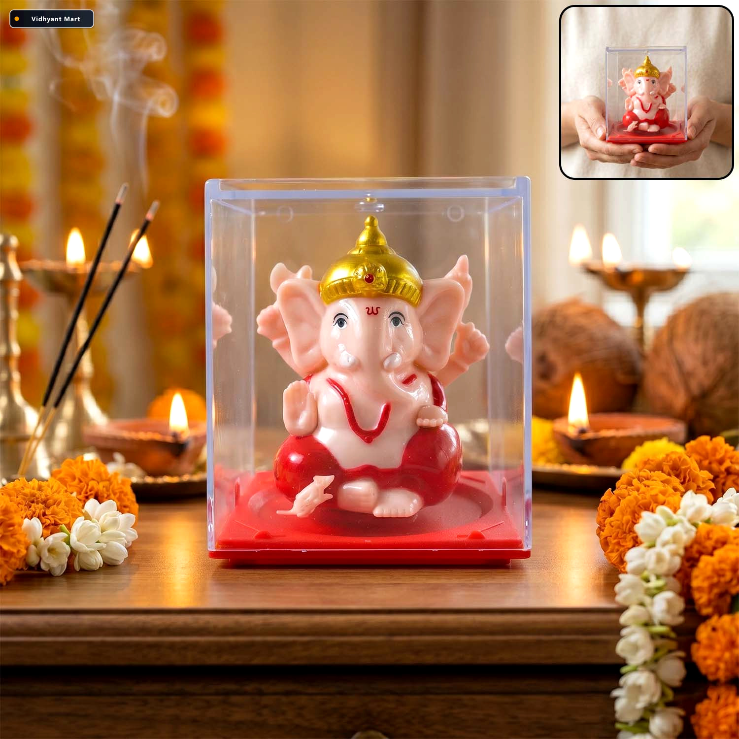 Vidhyant Mart Radhe Decorative Pooja Thali With Ganesha Idol Gif 5