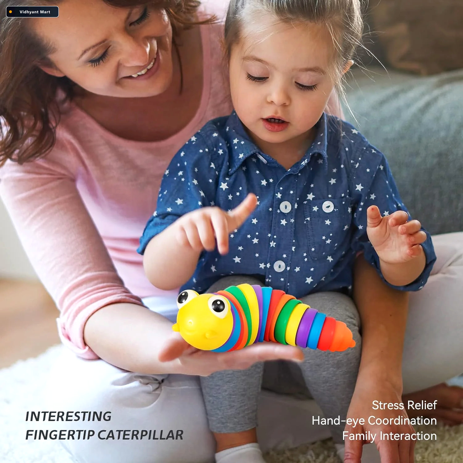 Vidhyant Mart Rainbow Slug Fidget Toy Stress Relief Sensory Play 4