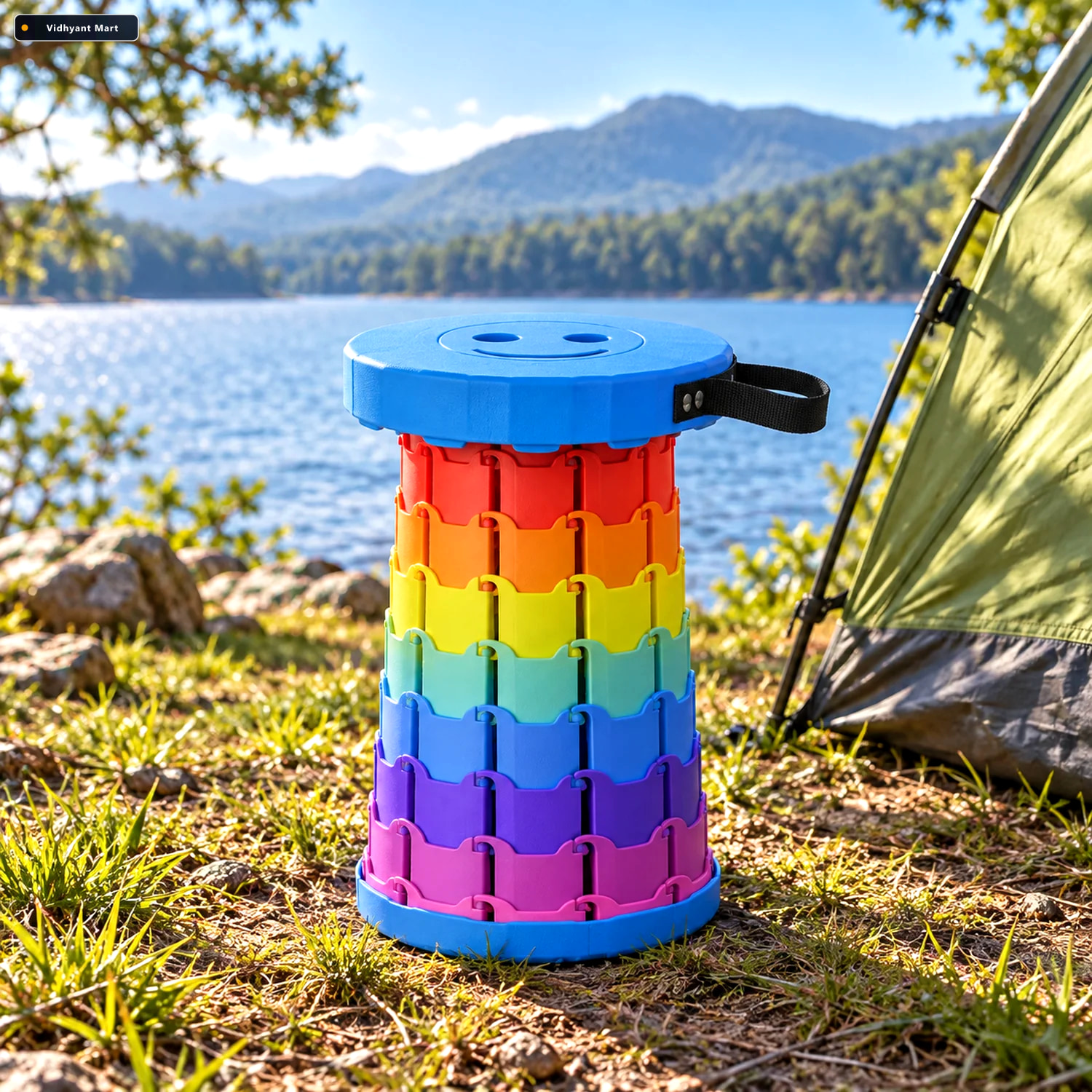 Vidhyant Mart Rainbow Telescopic Folding Stool With Carry Strap 2
