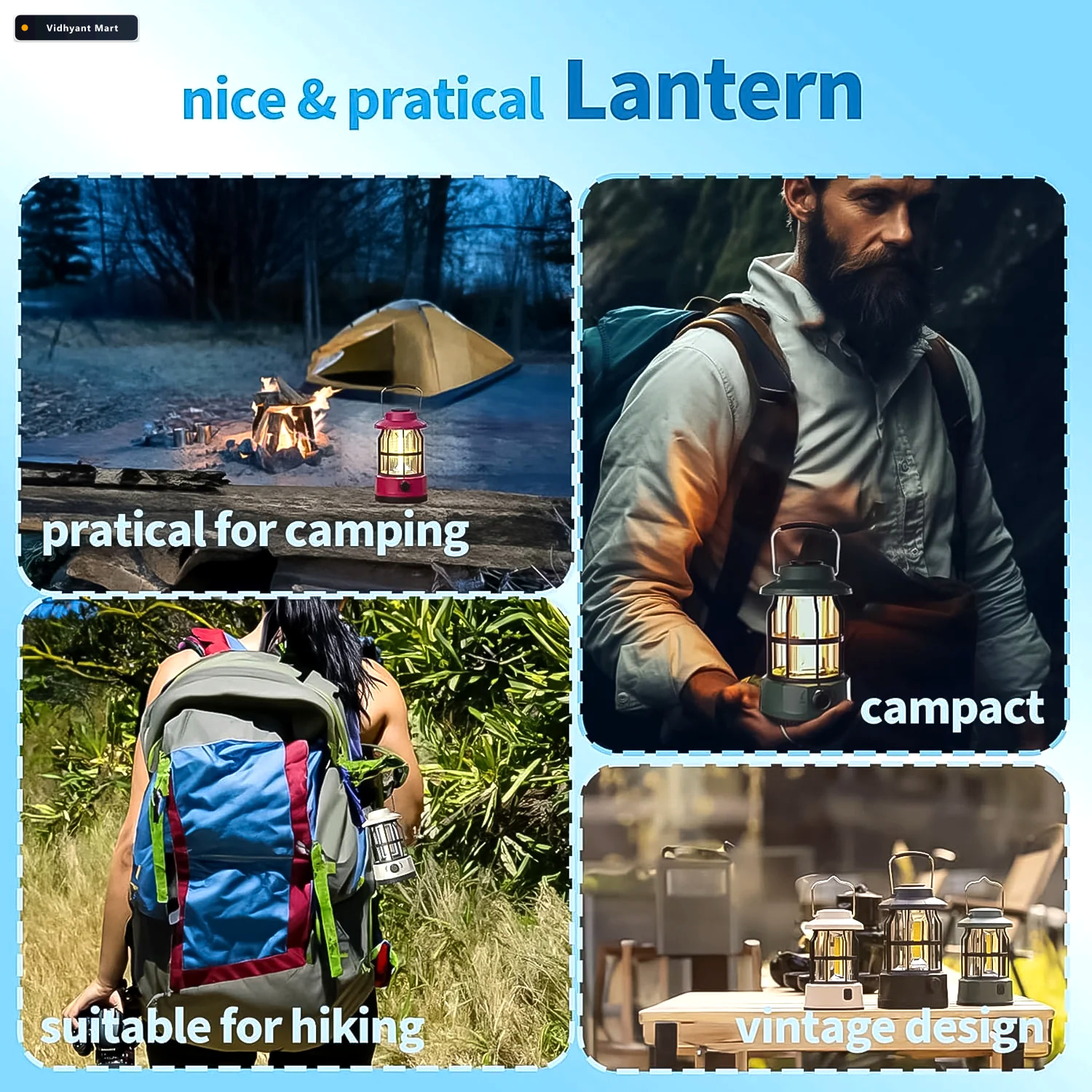 Vidhyant Mart Rechargeable Led Camping Lantern Retro Dimmable Li 4