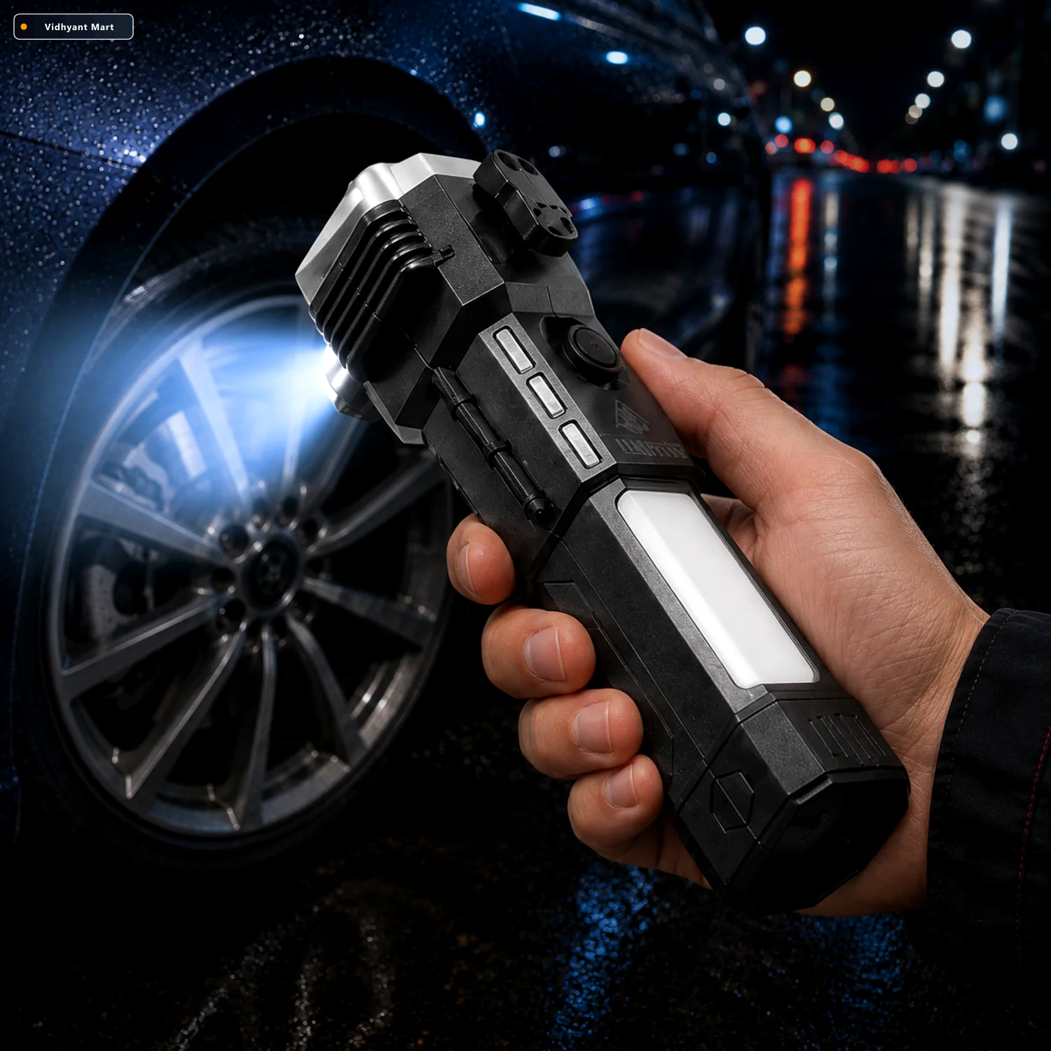 Vidhyant Mart Rechargeable Led Torch Emergency Hammer Glass Cutt 1