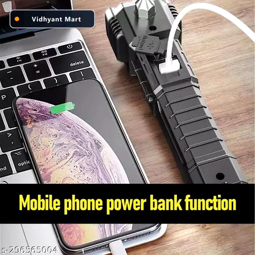 Vidhyant Mart Rechargeable Led Torch Emergency Hammer Glass Cutt 3