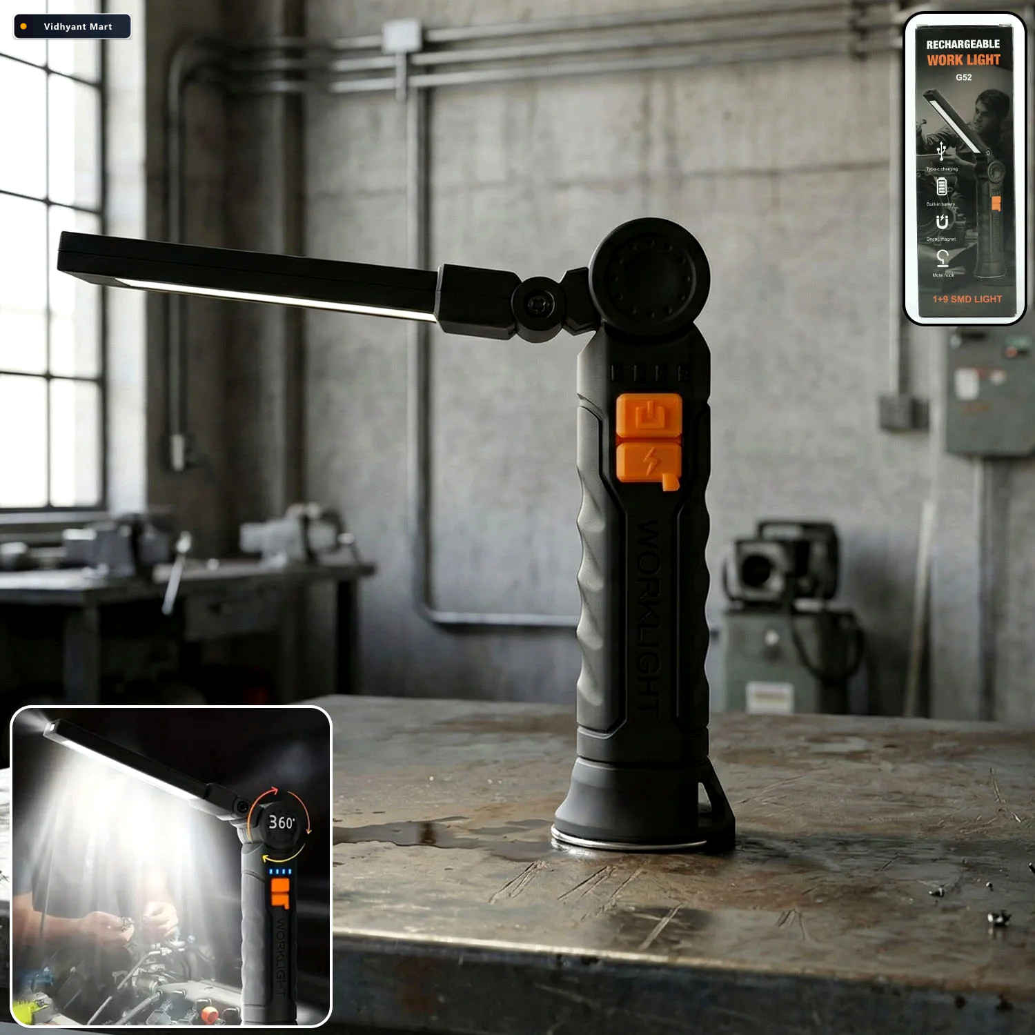 Vidhyant Mart Rechargeable Led Work Light 360 Adjustable Head Ma 1