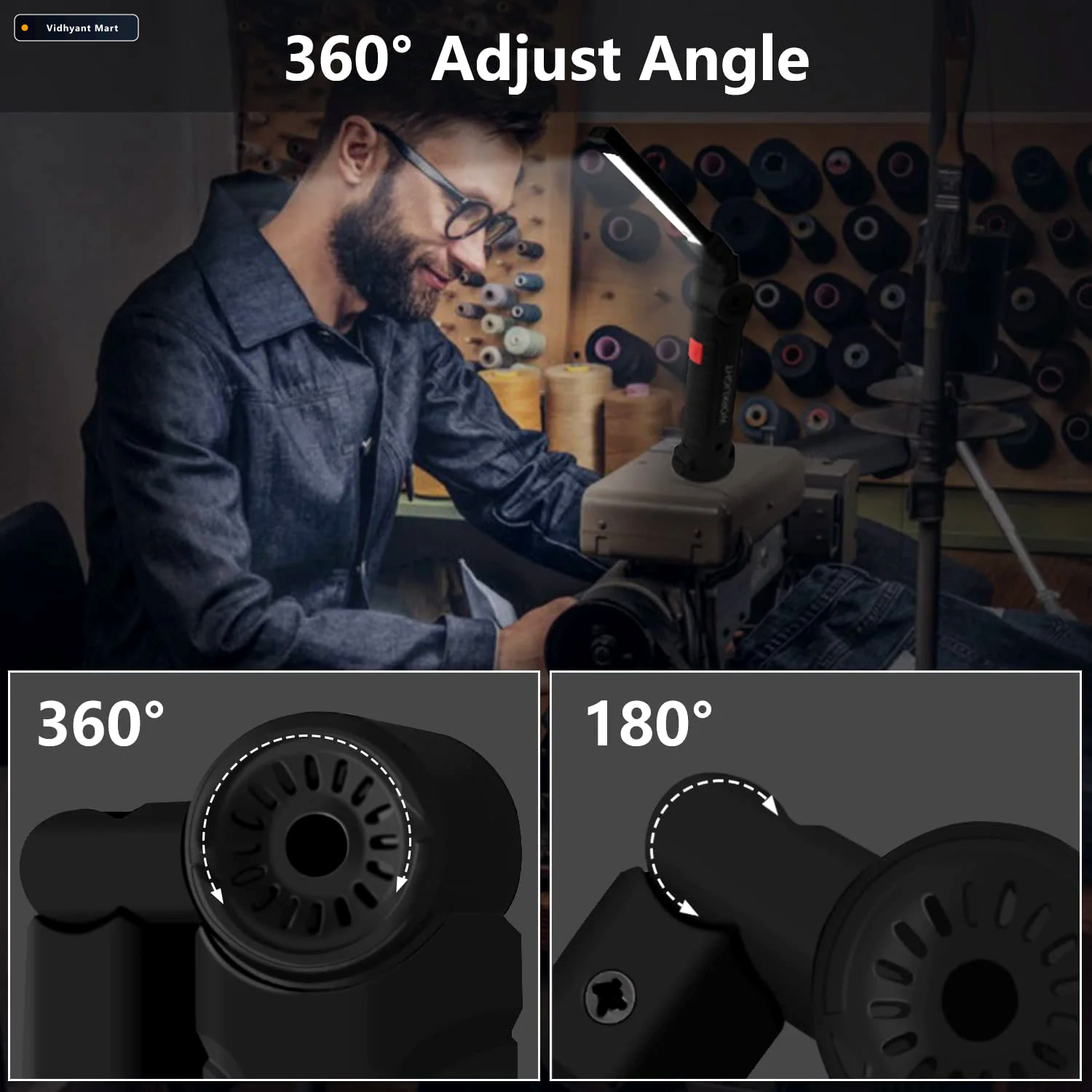 Vidhyant Mart Rechargeable Led Work Light Compact With Adjustabl 4