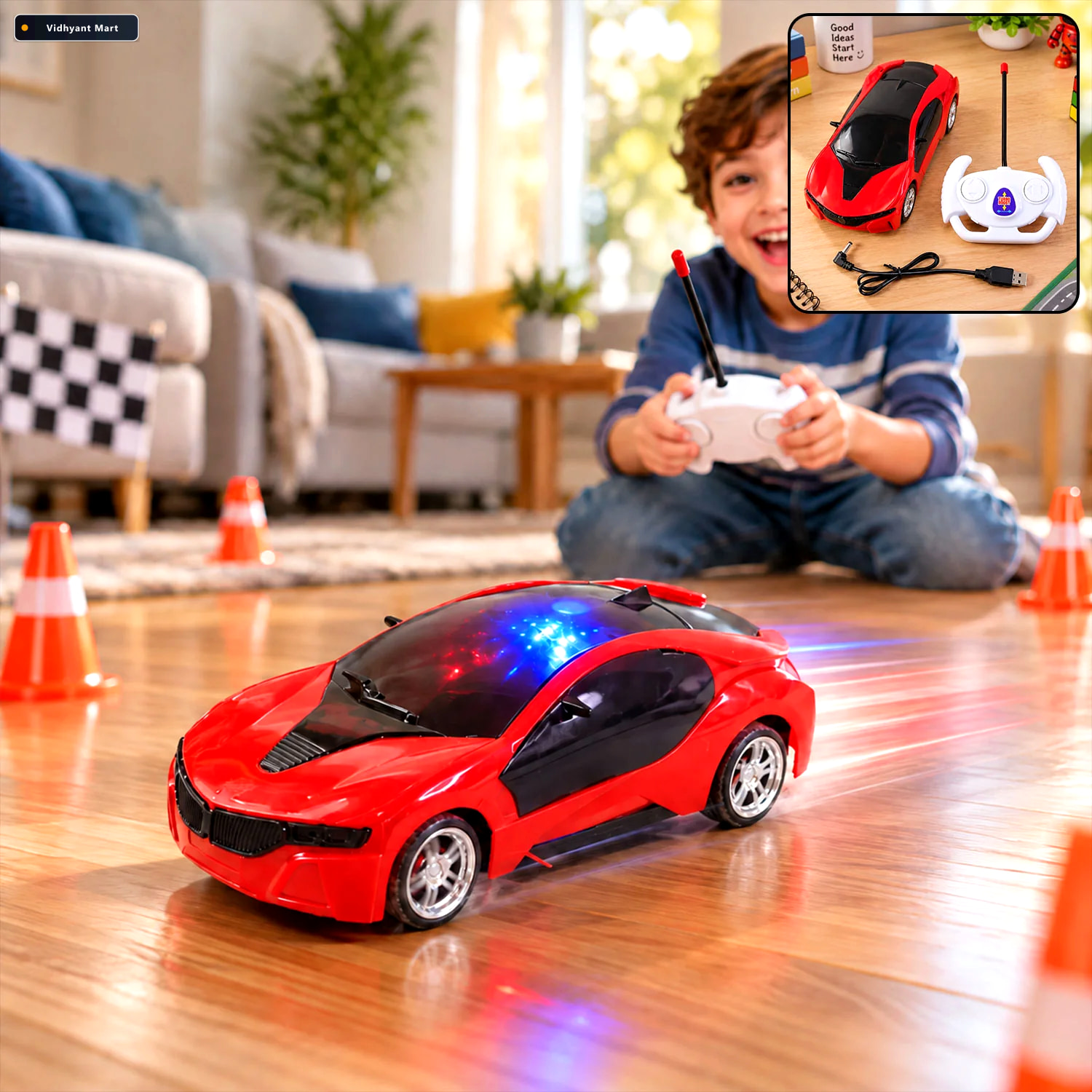 Vidhyant Mart Rechargeable Rc Sports Car Toy With 3d Sparkling L 1