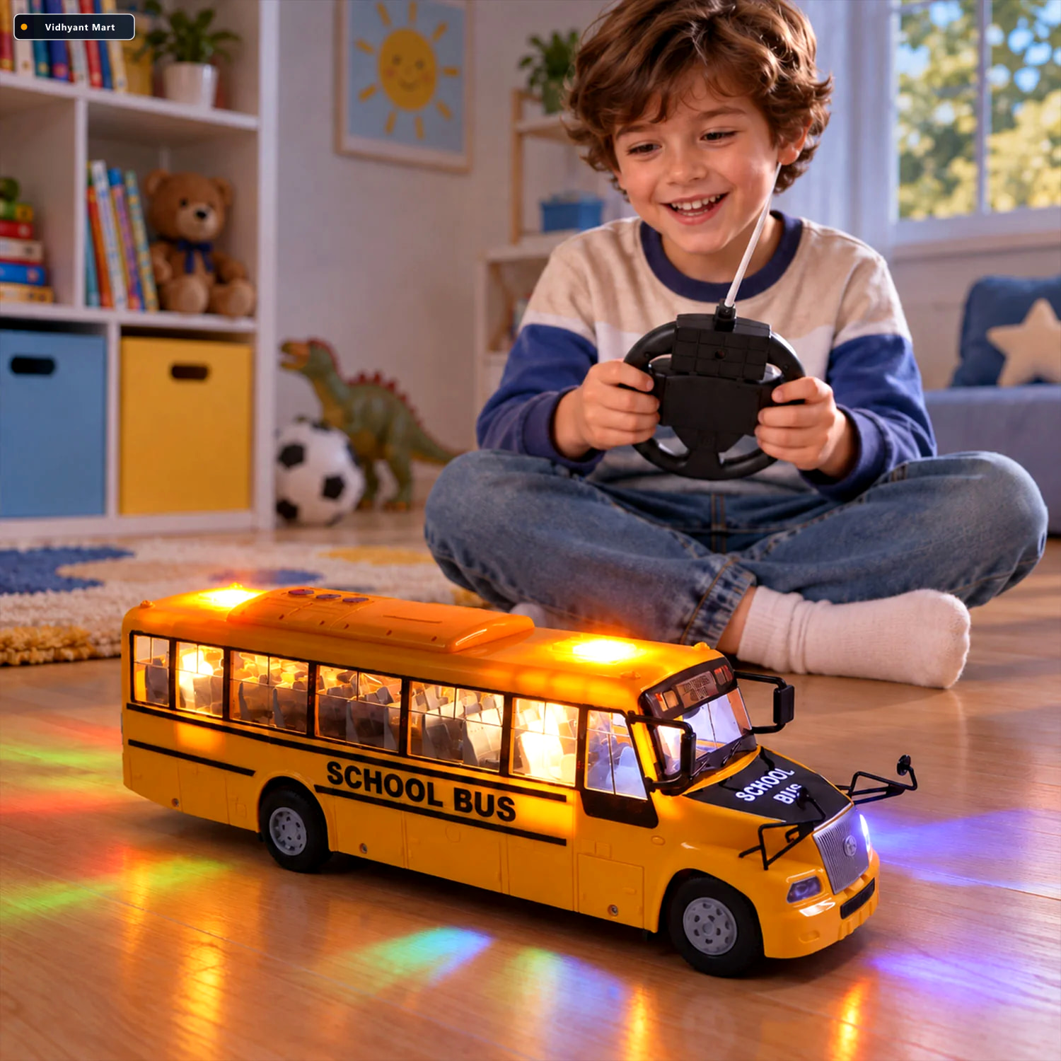 Vidhyant Mart Rechargeable Remote Control School Bus Toy With Li 1